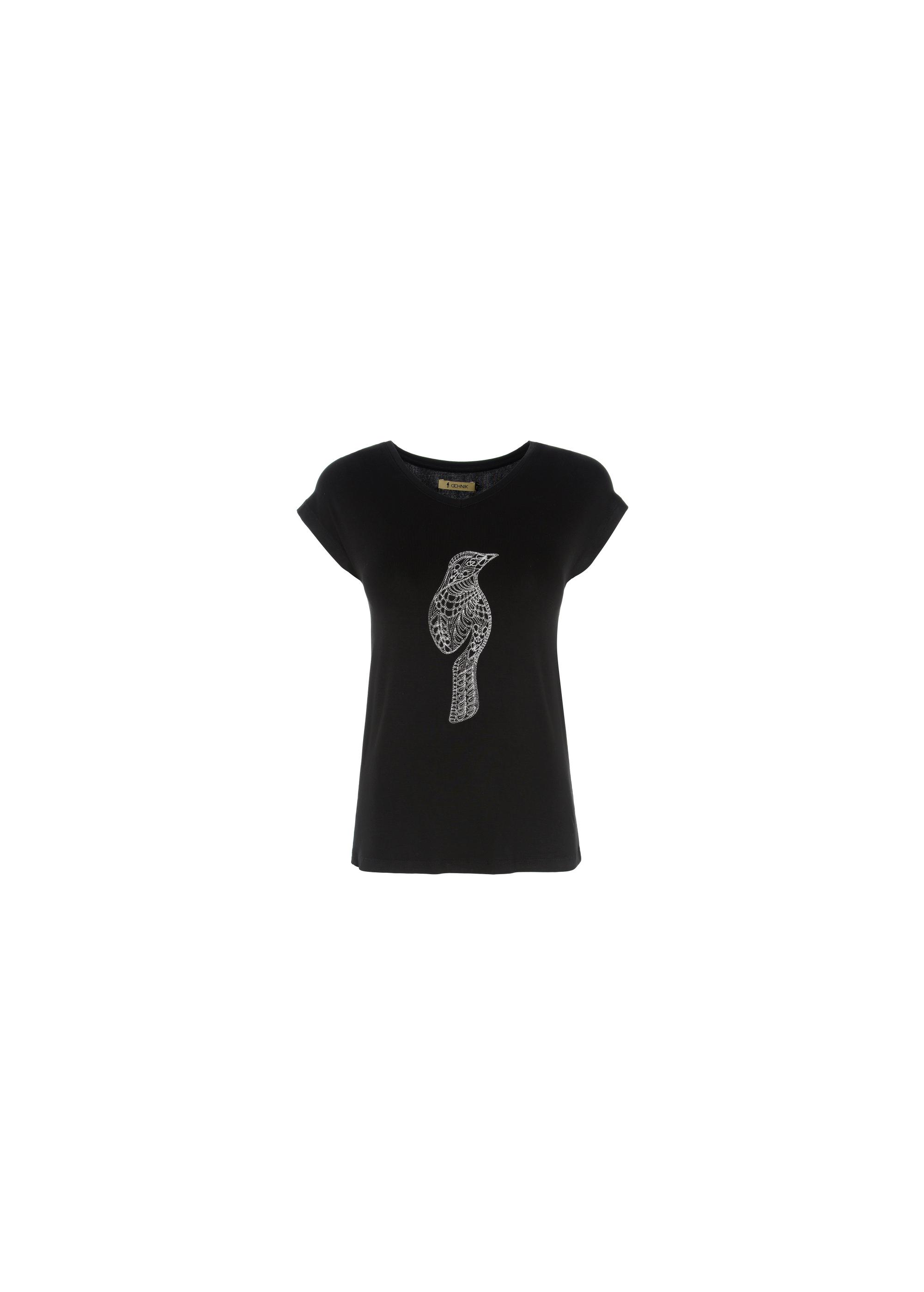 Women's black T-shirt with white oriole TSHDT-0051-99(Z20)-02