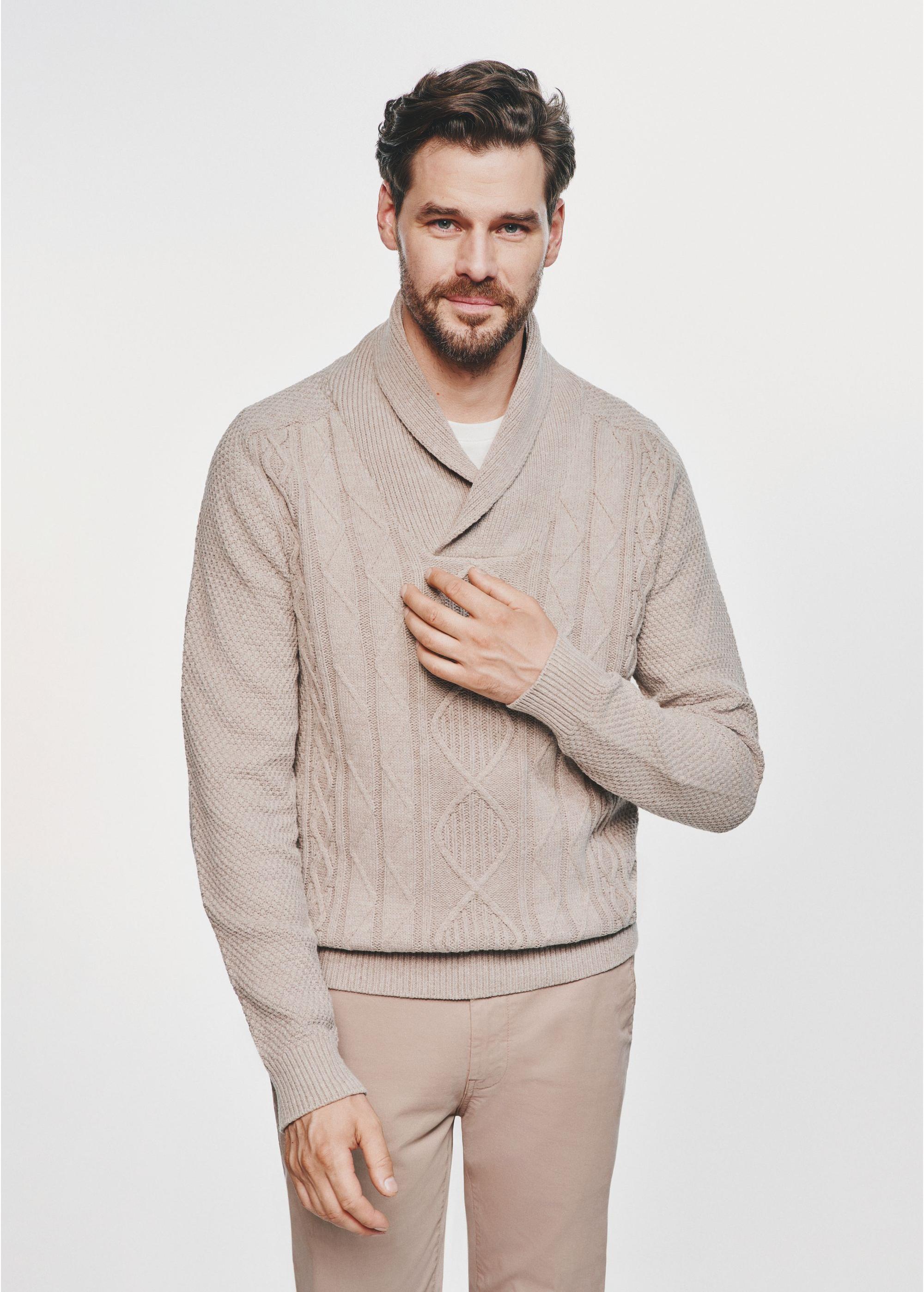 Beige men's sweater SWEMT-0158-81(Z24)-01