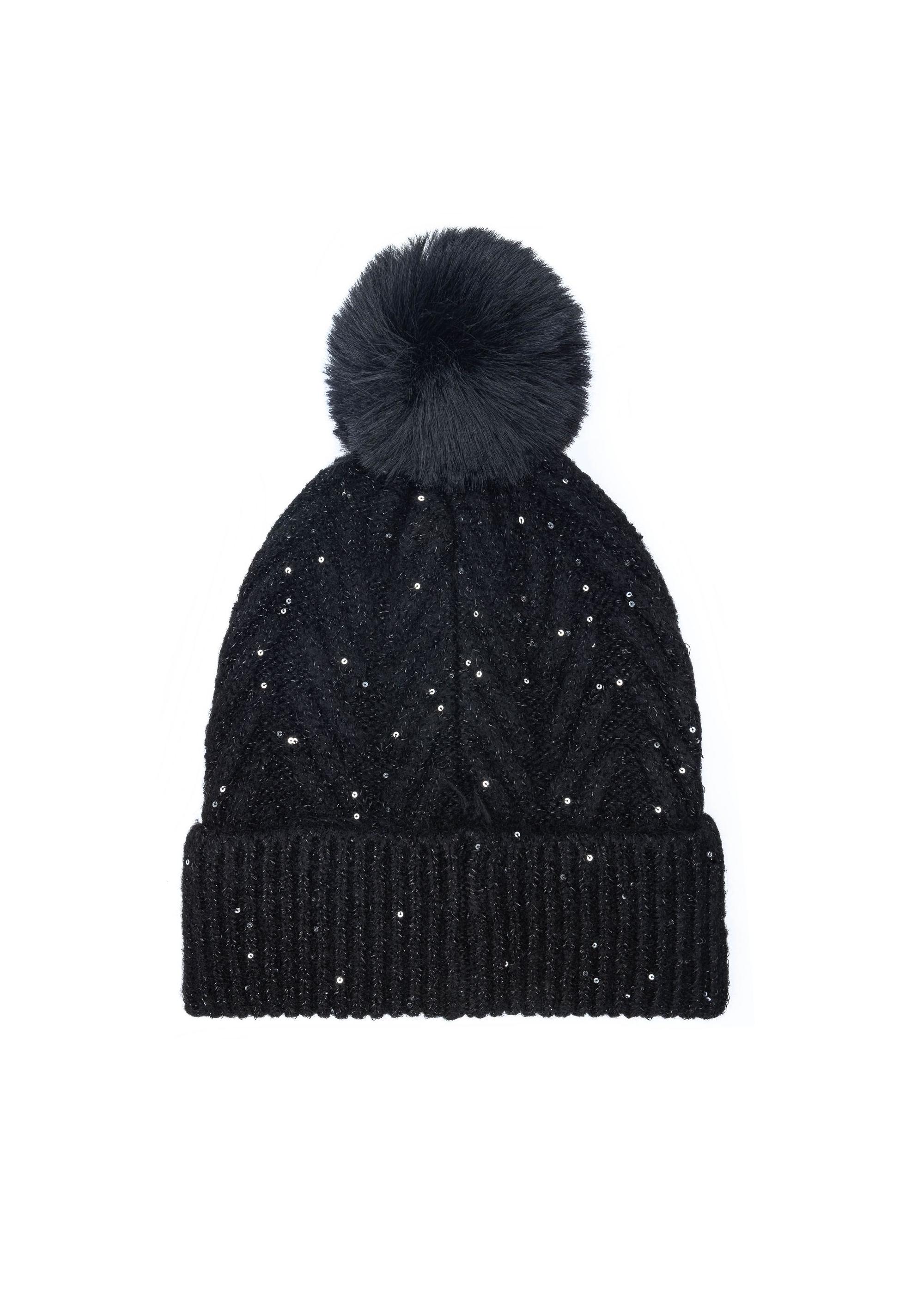 Black women's hat with a pompom CZADT-0175-99(Z23)-03