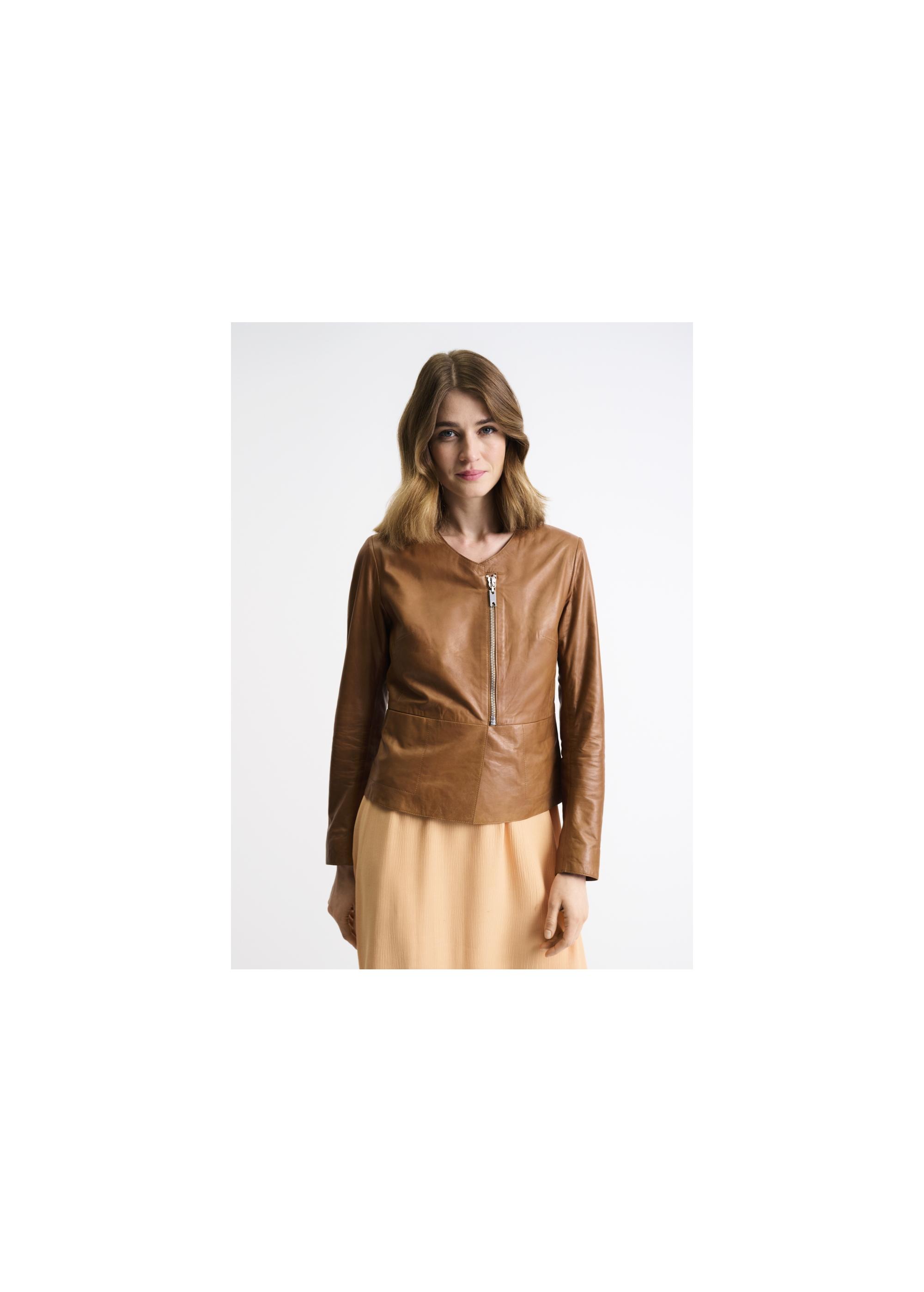 Women's cognac leather jacket KURDS-0232-1228(Z23)-02