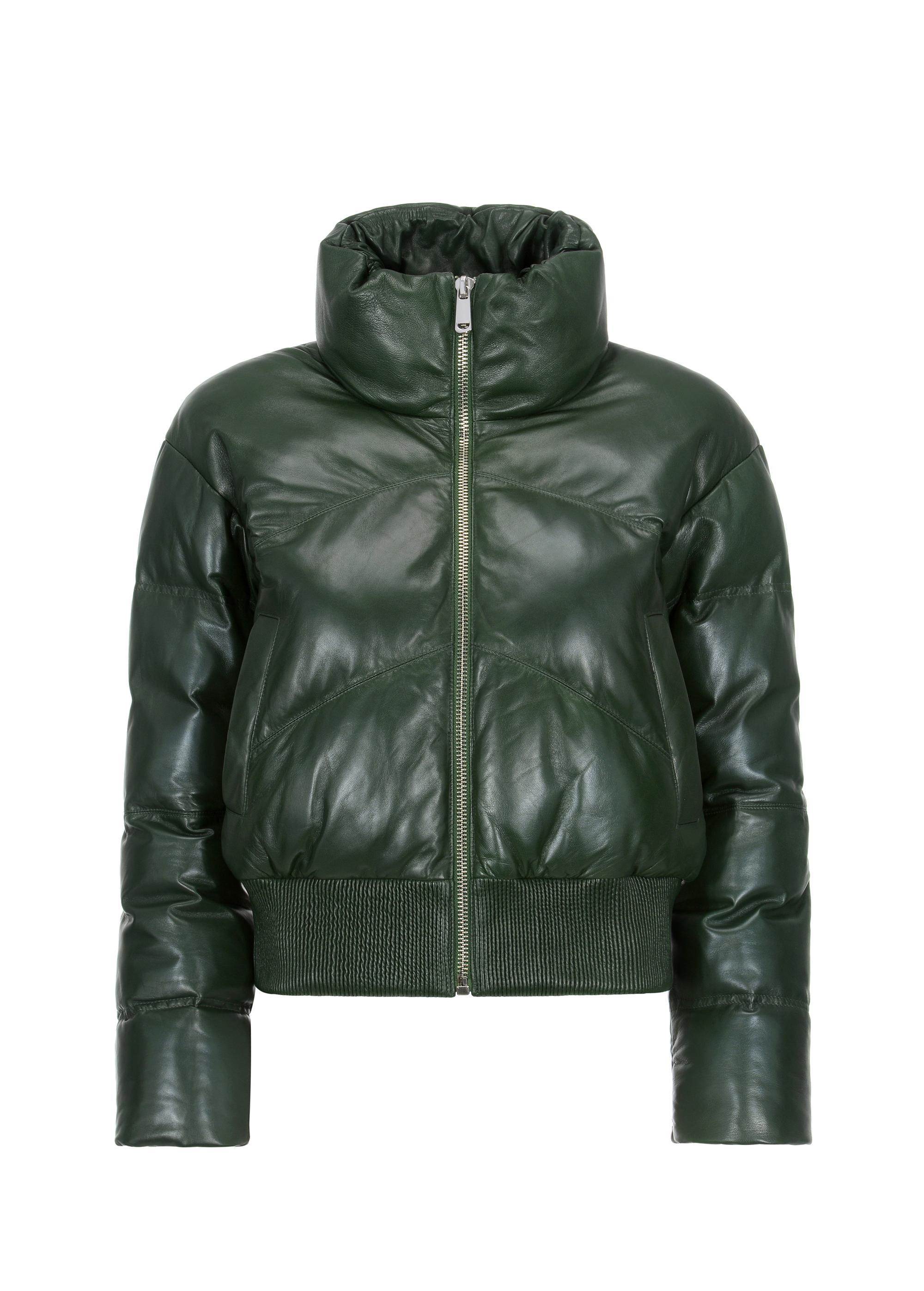 Women's green leather down jacket KURDS-0379-1247(Z22)-05