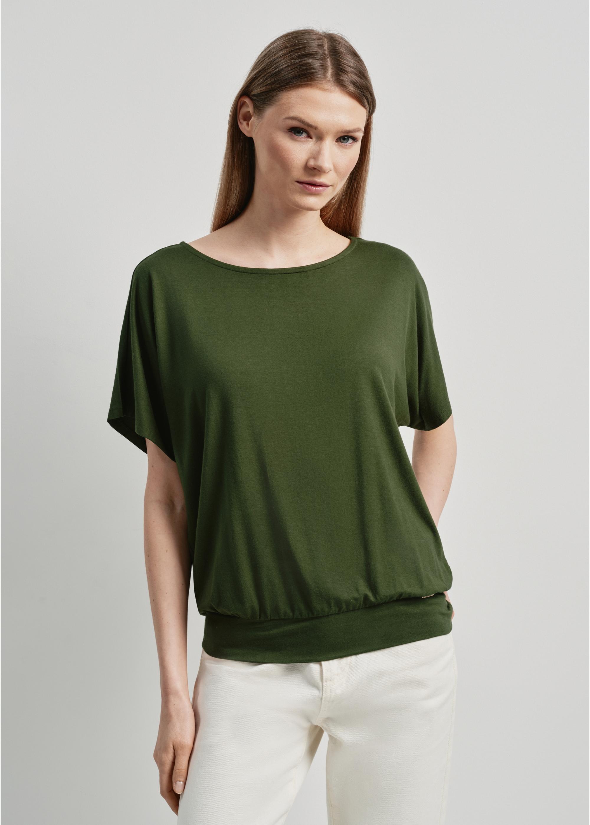 Women's green ribbed blouse BLUDT-0170-55(W24)-01