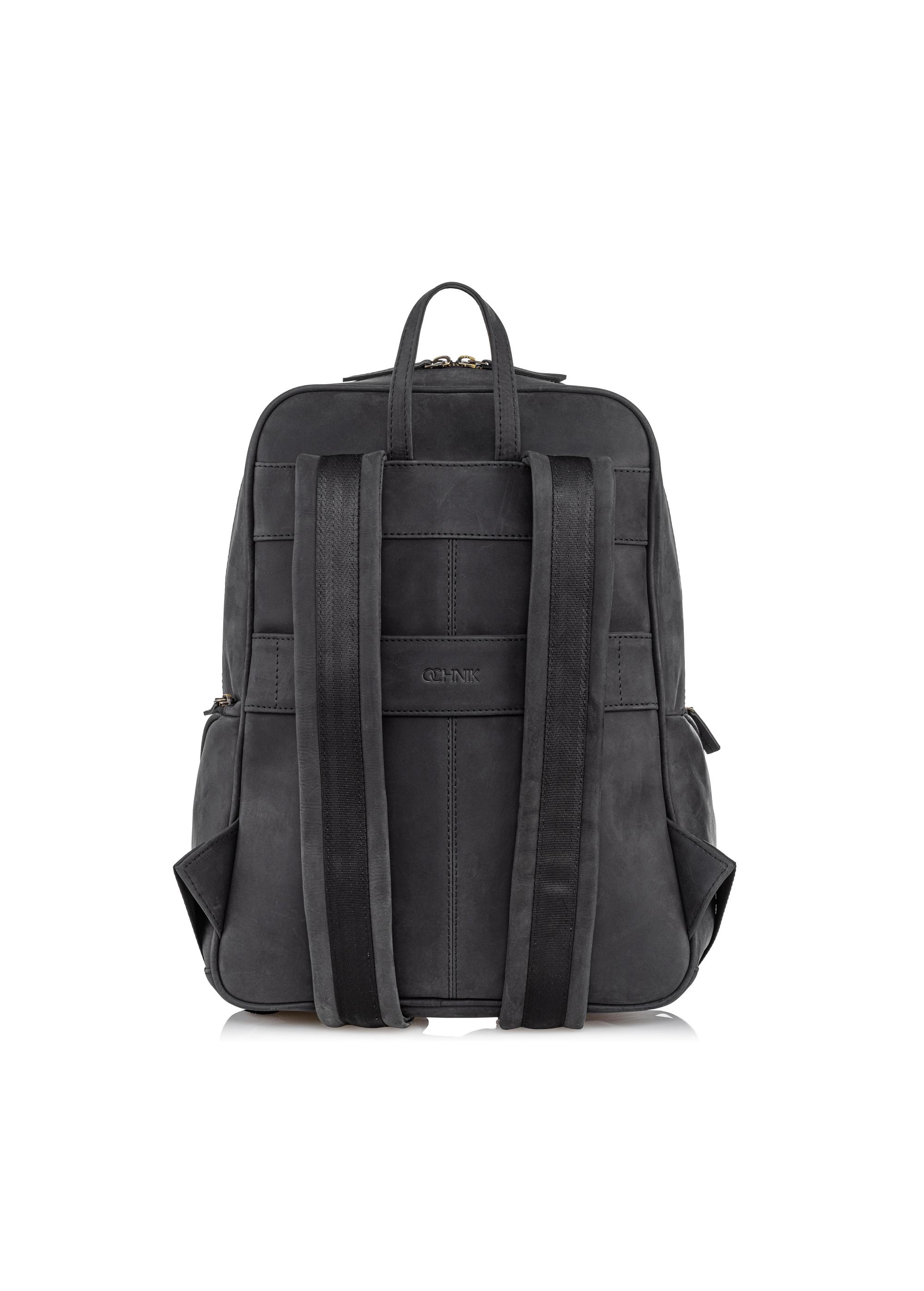 Black leather men's backpack TORMS-0300-99(W23)-04