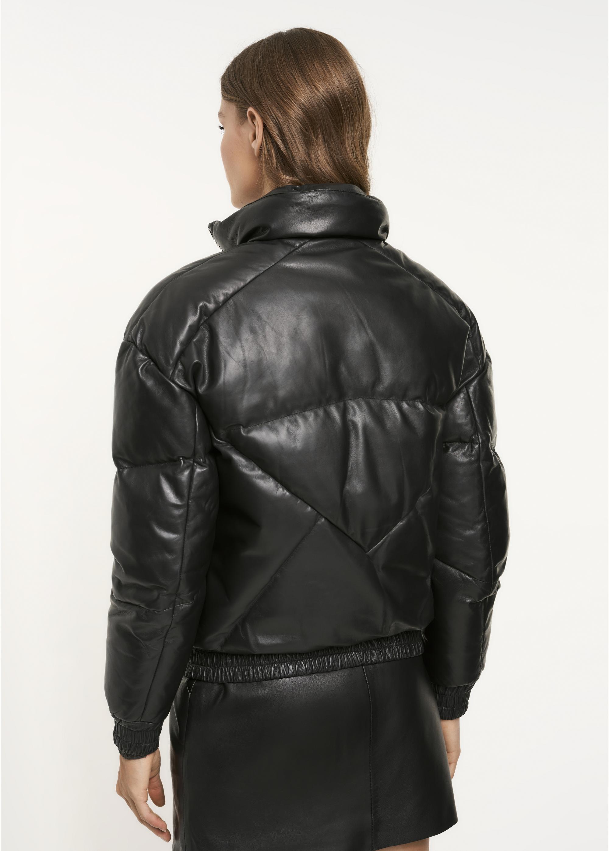 Women's black leather down jacket KURDS-0388-5339(Z22)-03