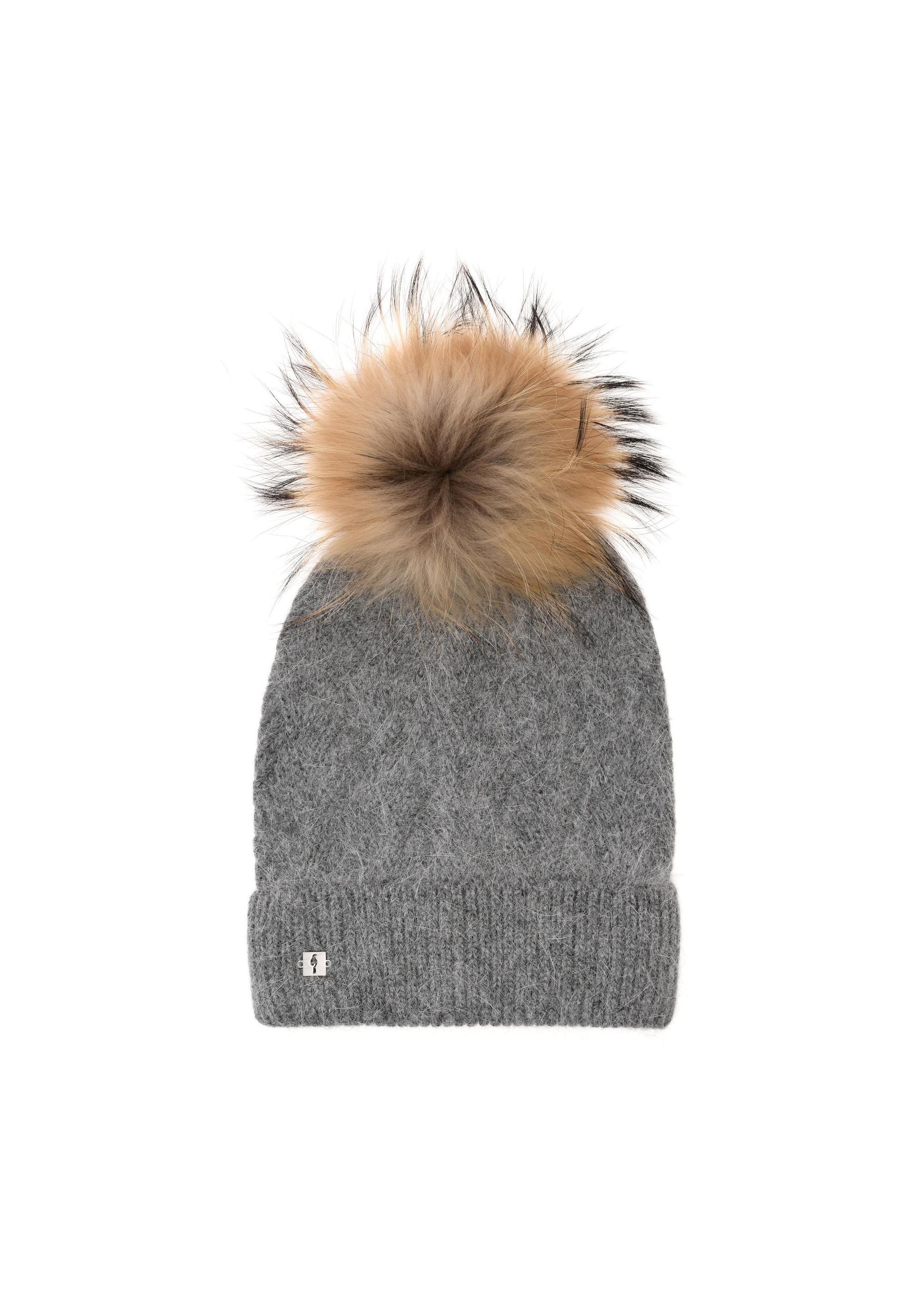 Gray women's winter hat with pompom CZADT-0040B-91(Z24)