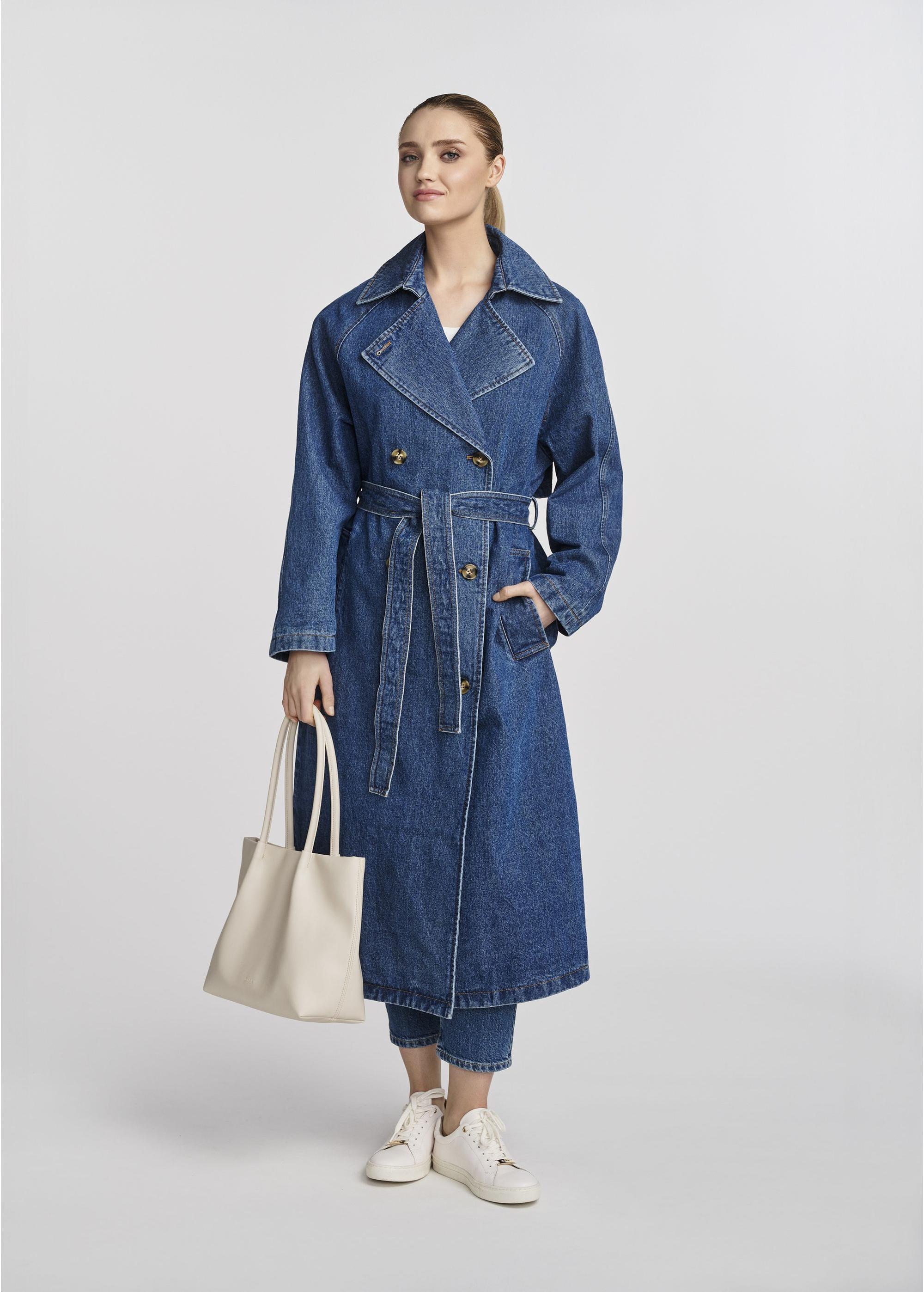 Women's denim jacket in the form of a coat KURDT-0566-69(W25)-02