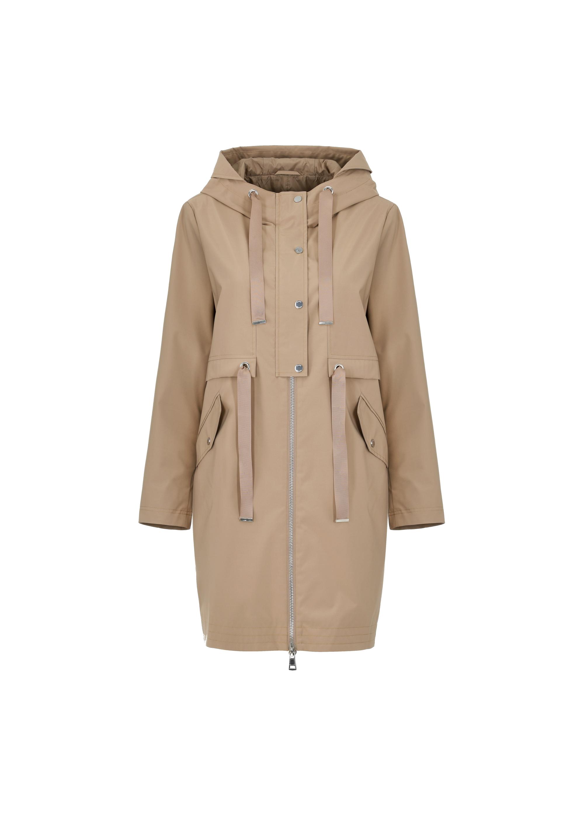 Women's beige hooded trench KURDT-0511-81(W24)-04