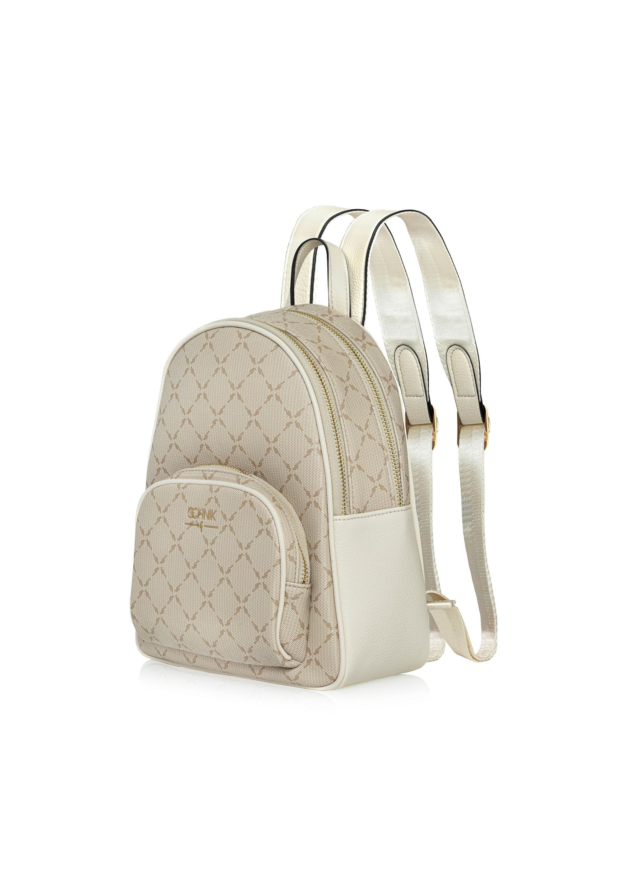 Beige women's backpack with monogram TOREC-1026-81(W25)-02