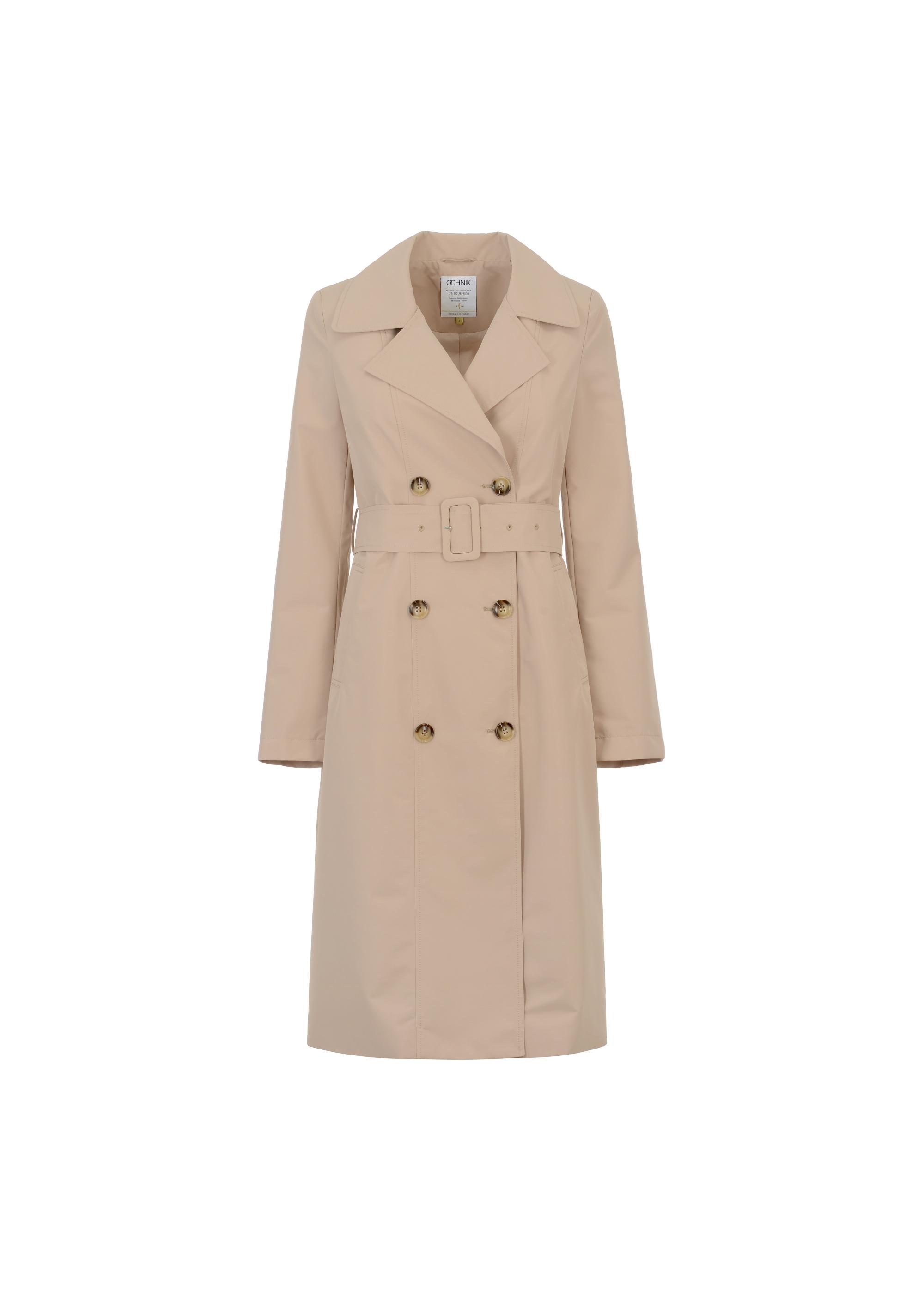 Women's double-breasted beige coat KURDT-0438-81(W23)-05