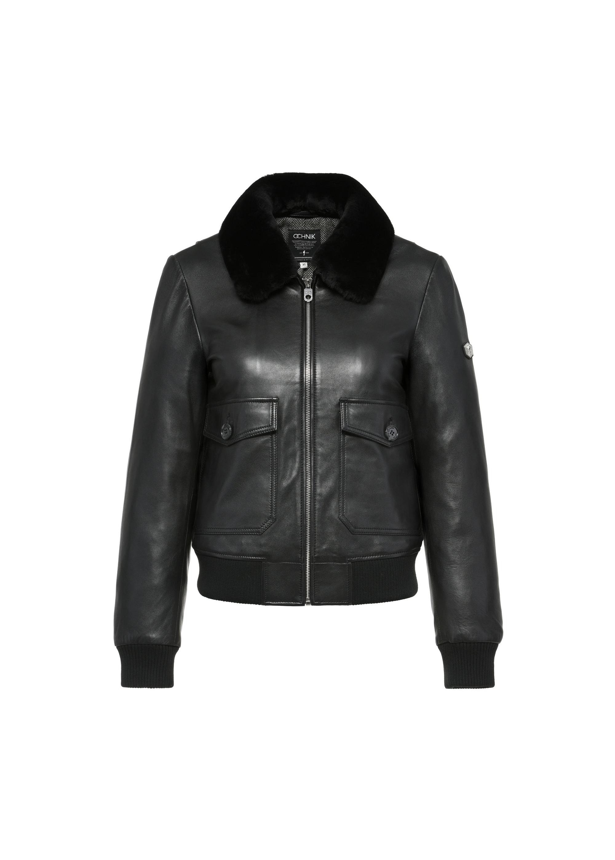 Black leather jacket with collar KURDS-0505-1283(Z24)-01