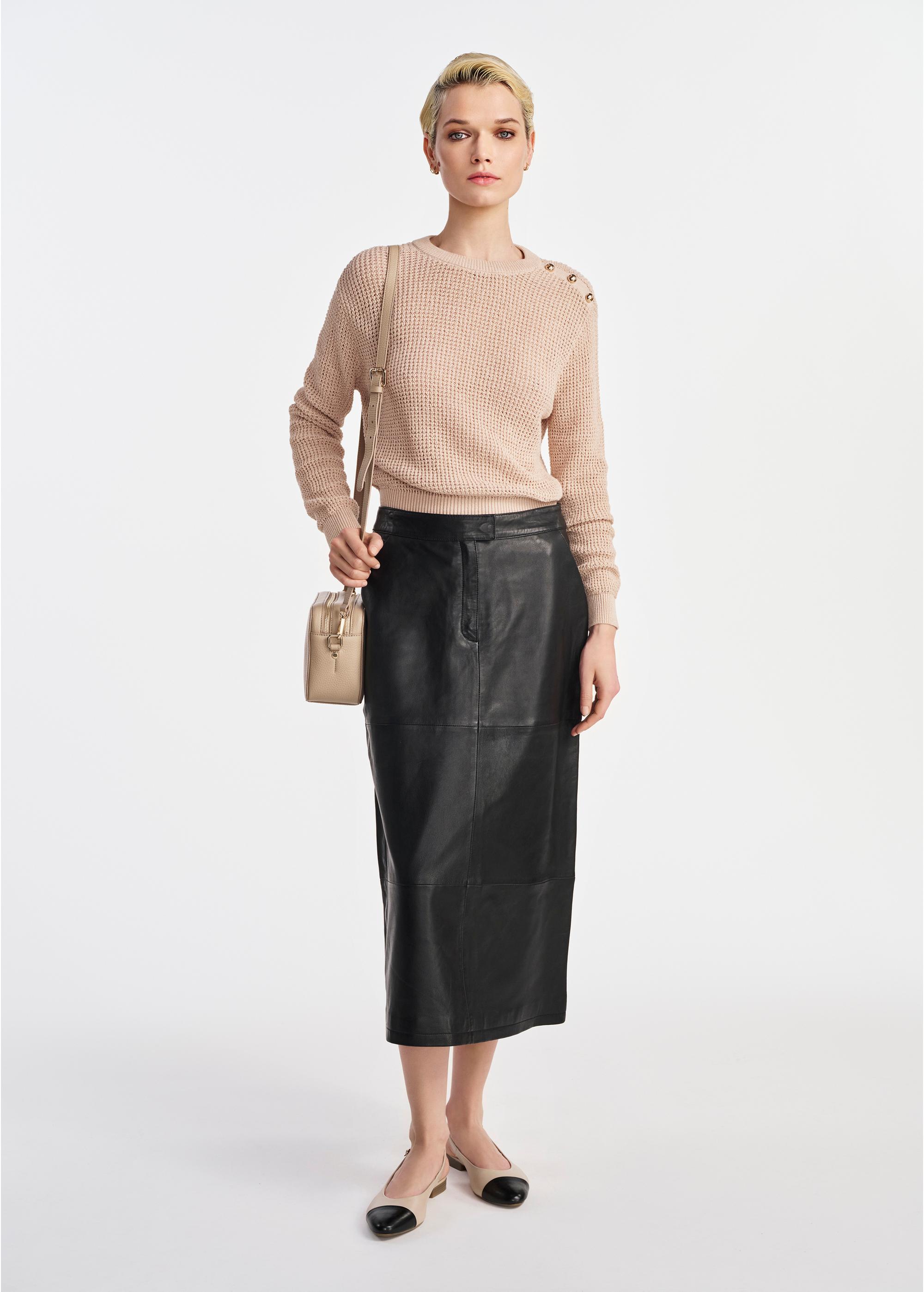 Black Leather Midi Skirt SPCDS-0076-1273(W25)-01