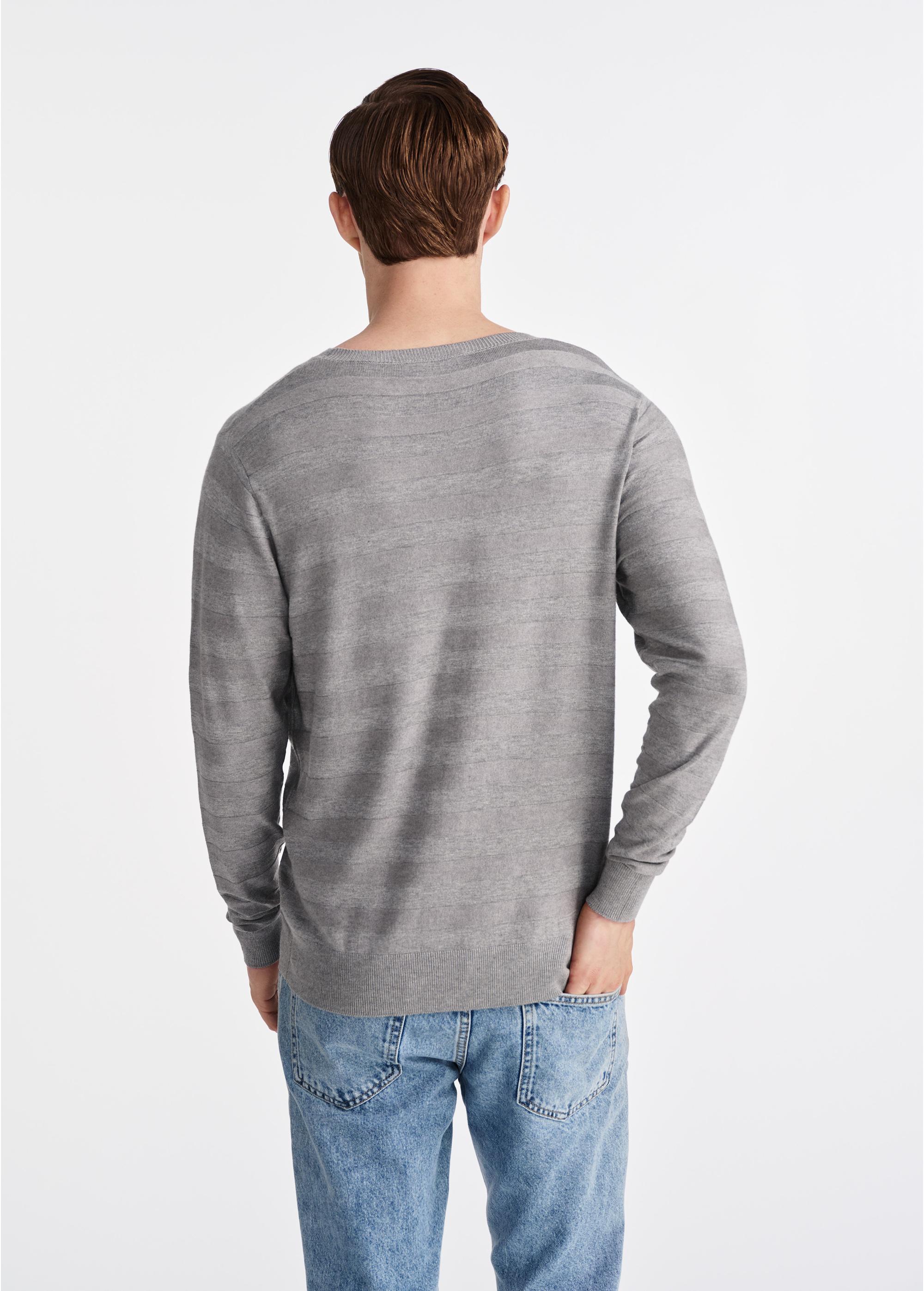 Light gray men's striped sweater SWEMT-0162-66(W25)-04