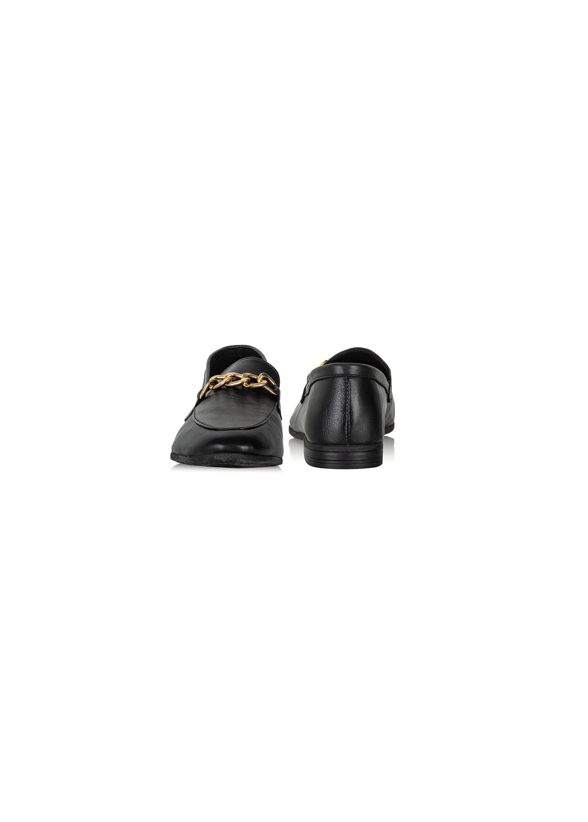 Women's black leather moccasins with chain BUTYD-0914-99(W24)-03