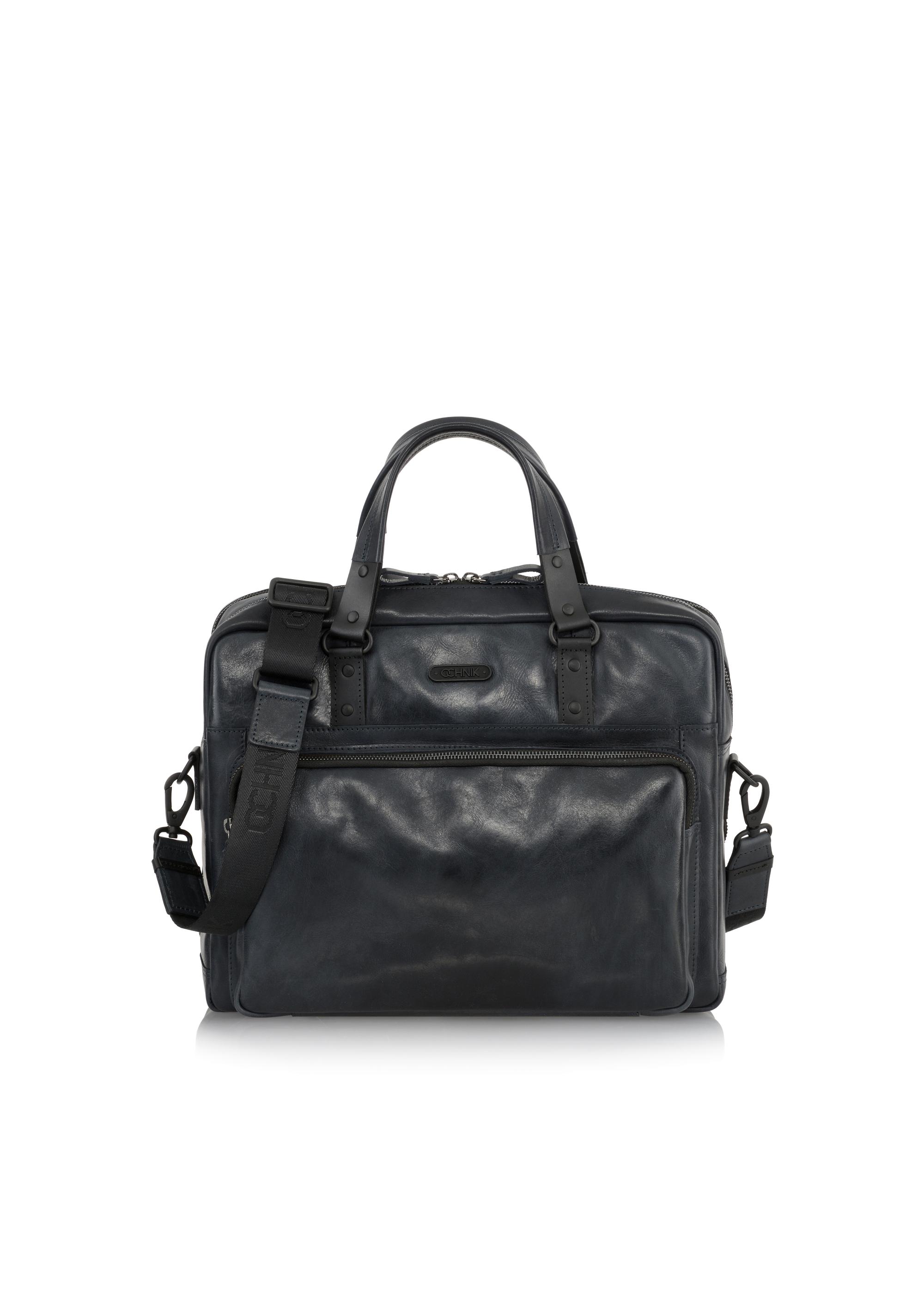 Men's navy blue leather bag TORMS-0100-69(W23)-01