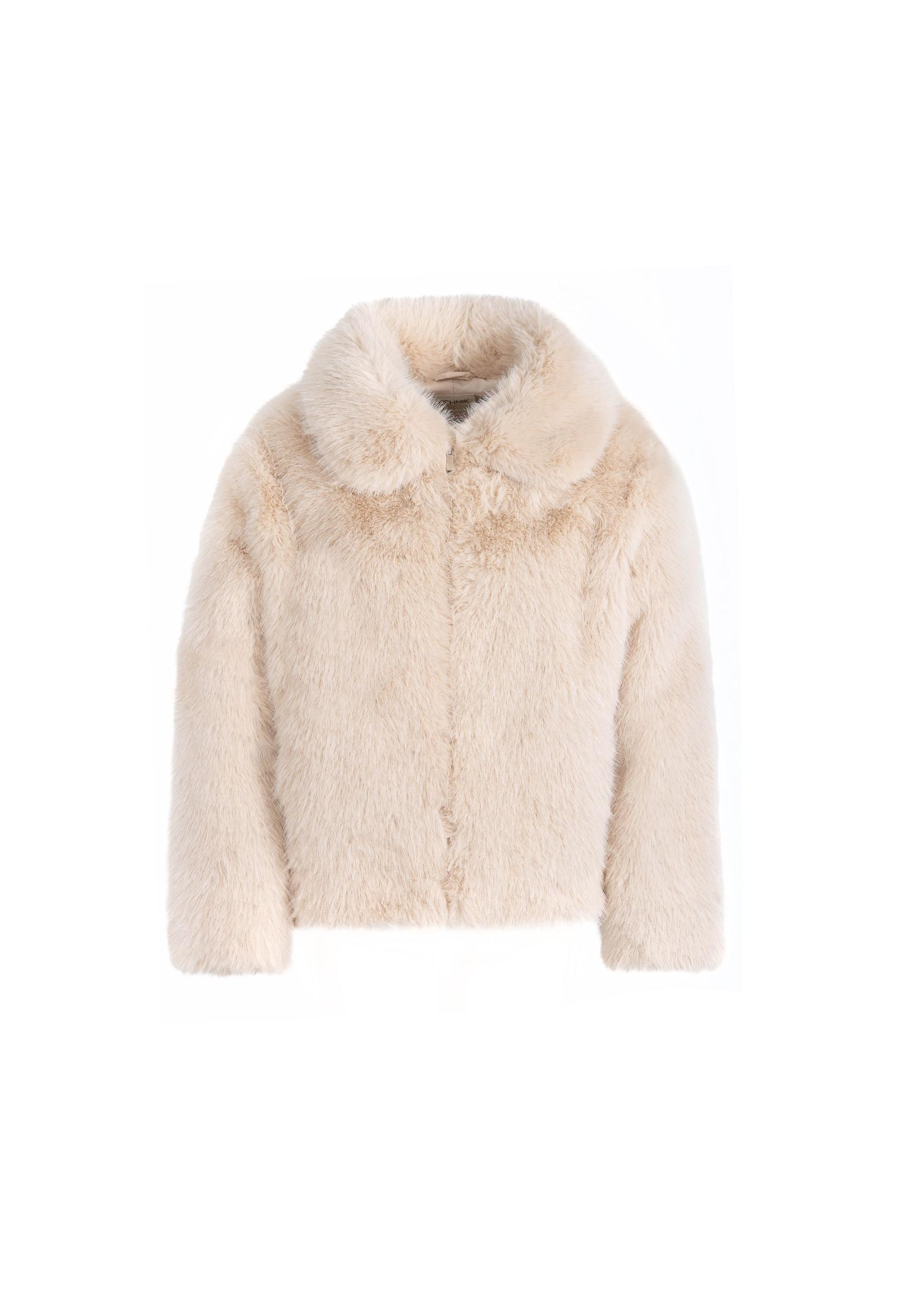 Beige short women's fur coat FUTDP-0056-81(Z24)-01