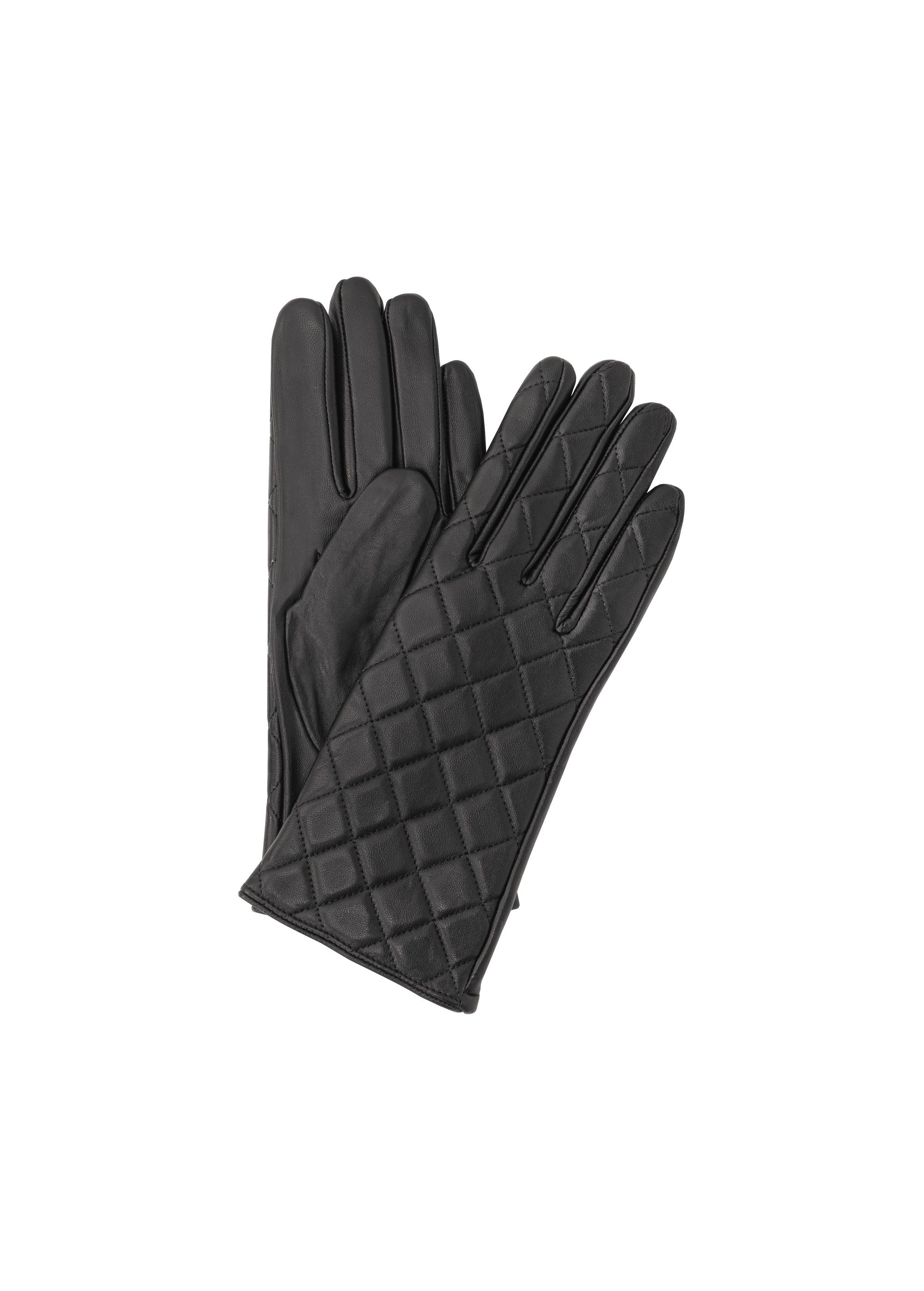 Women's black leather gloves REKDS-0079-99(Z24)-01