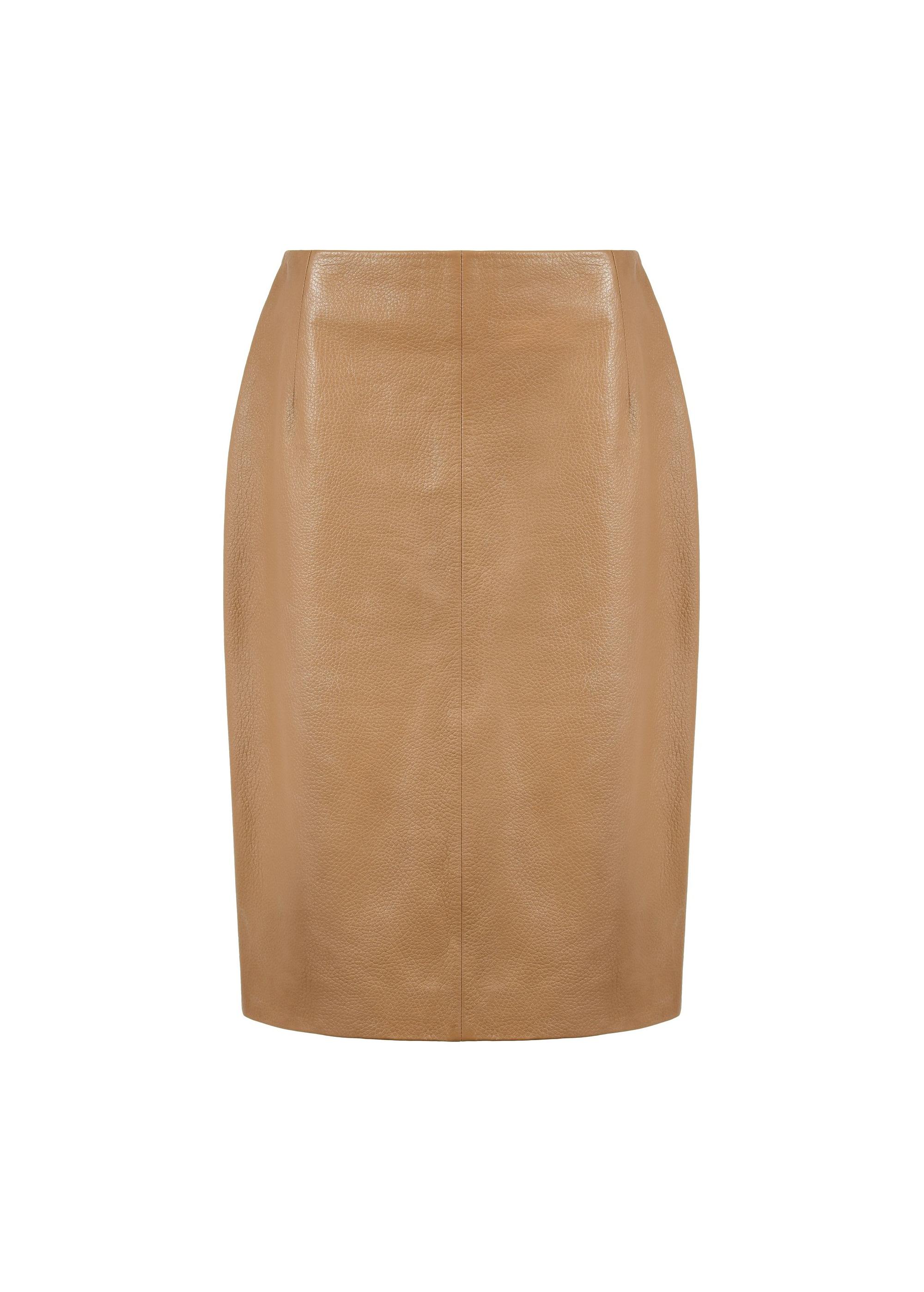 Leather skirt in dark beige color SPCDS-0031-1670(Z24)-03