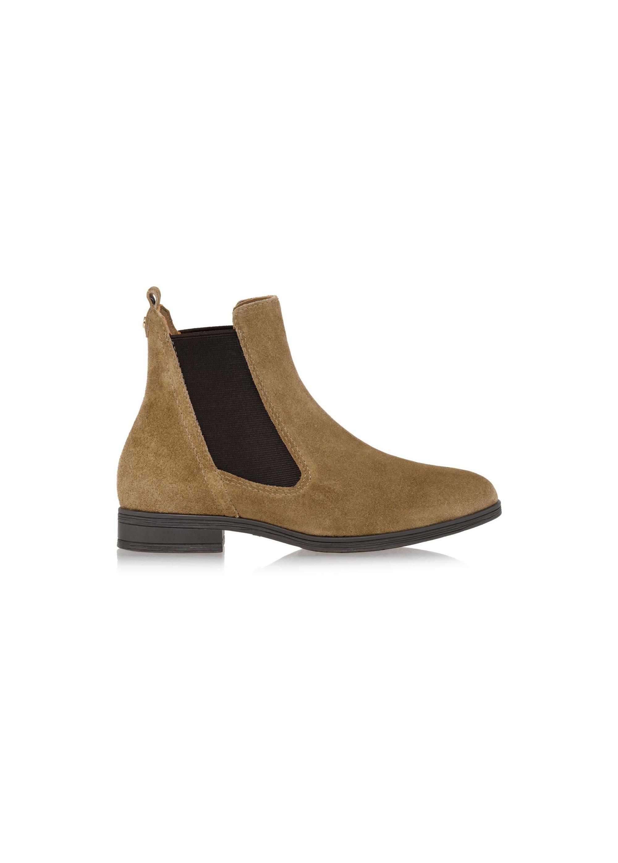 Women's suede ankle boots in dark beige BUTYD-1009-82(Z24)-03