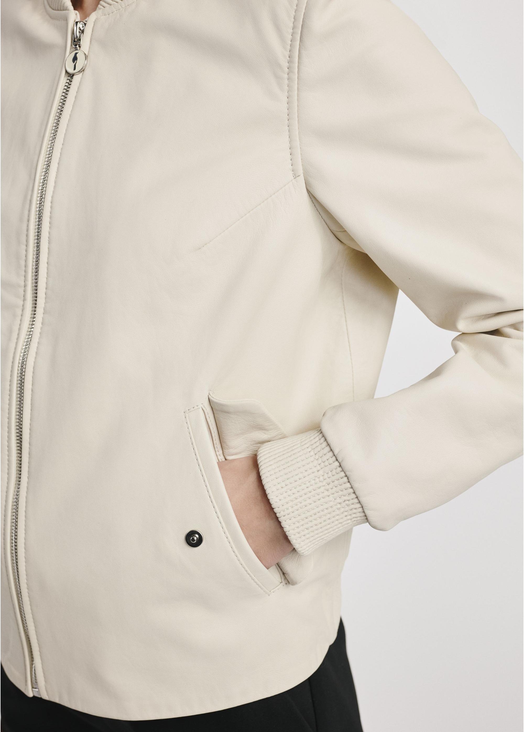 Cream Leather Bomber Jacket KURDS-0538-5621(W25)-06