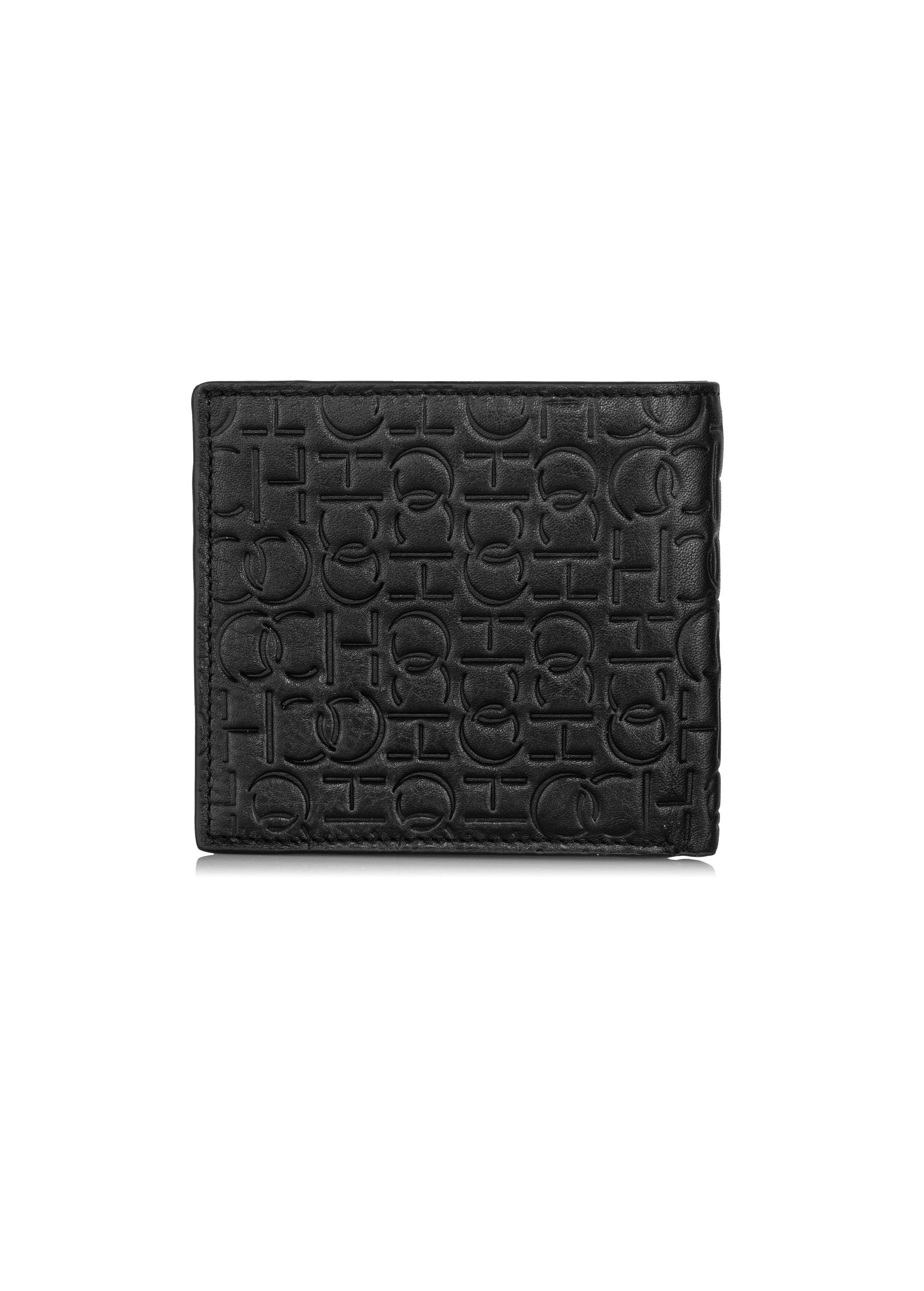 Men's black leather wallet with monogram PORMS-0603-98(Z23)-03