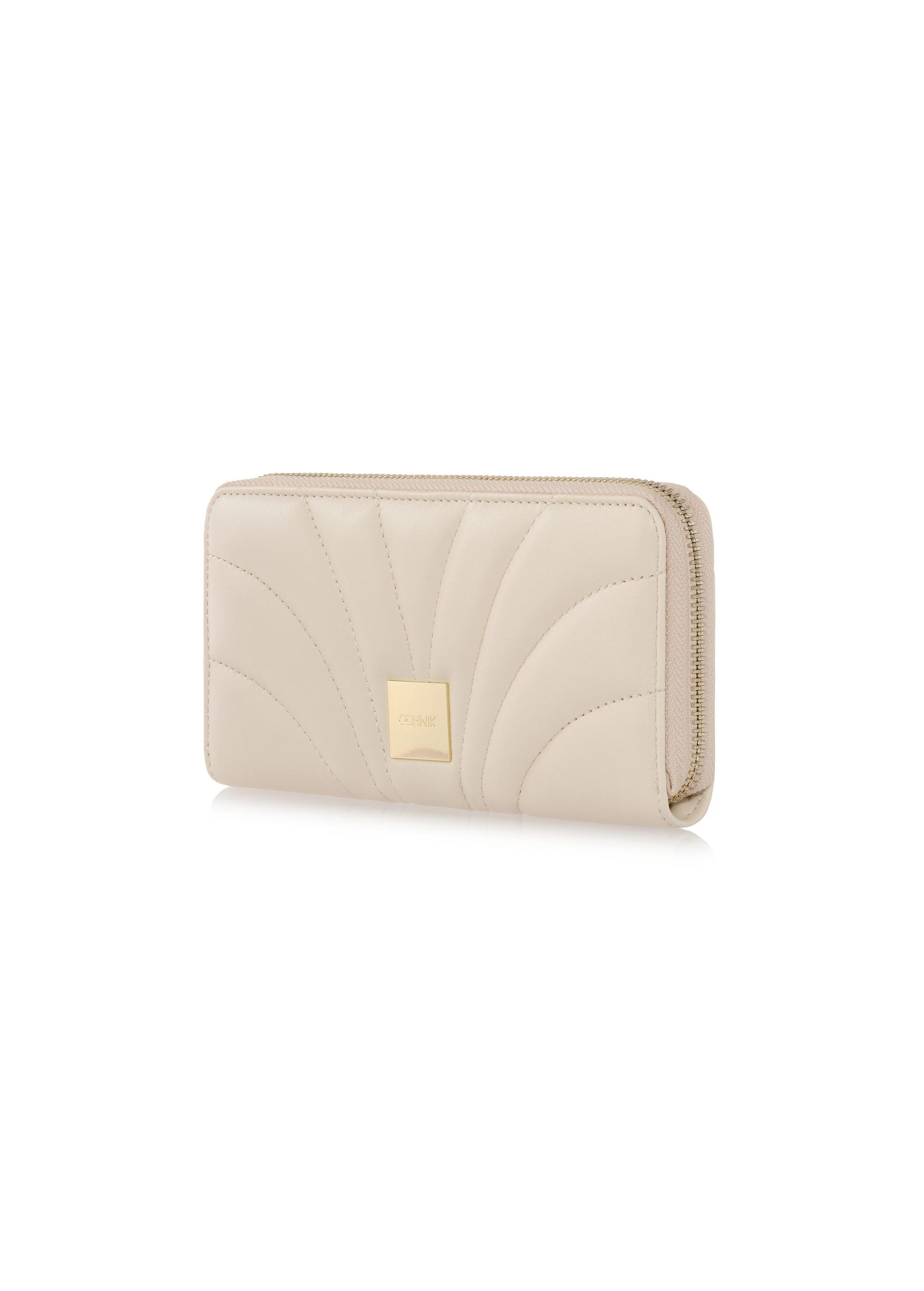 Large cream women's wallet with stitching PORES-0800B-12(W23)-03