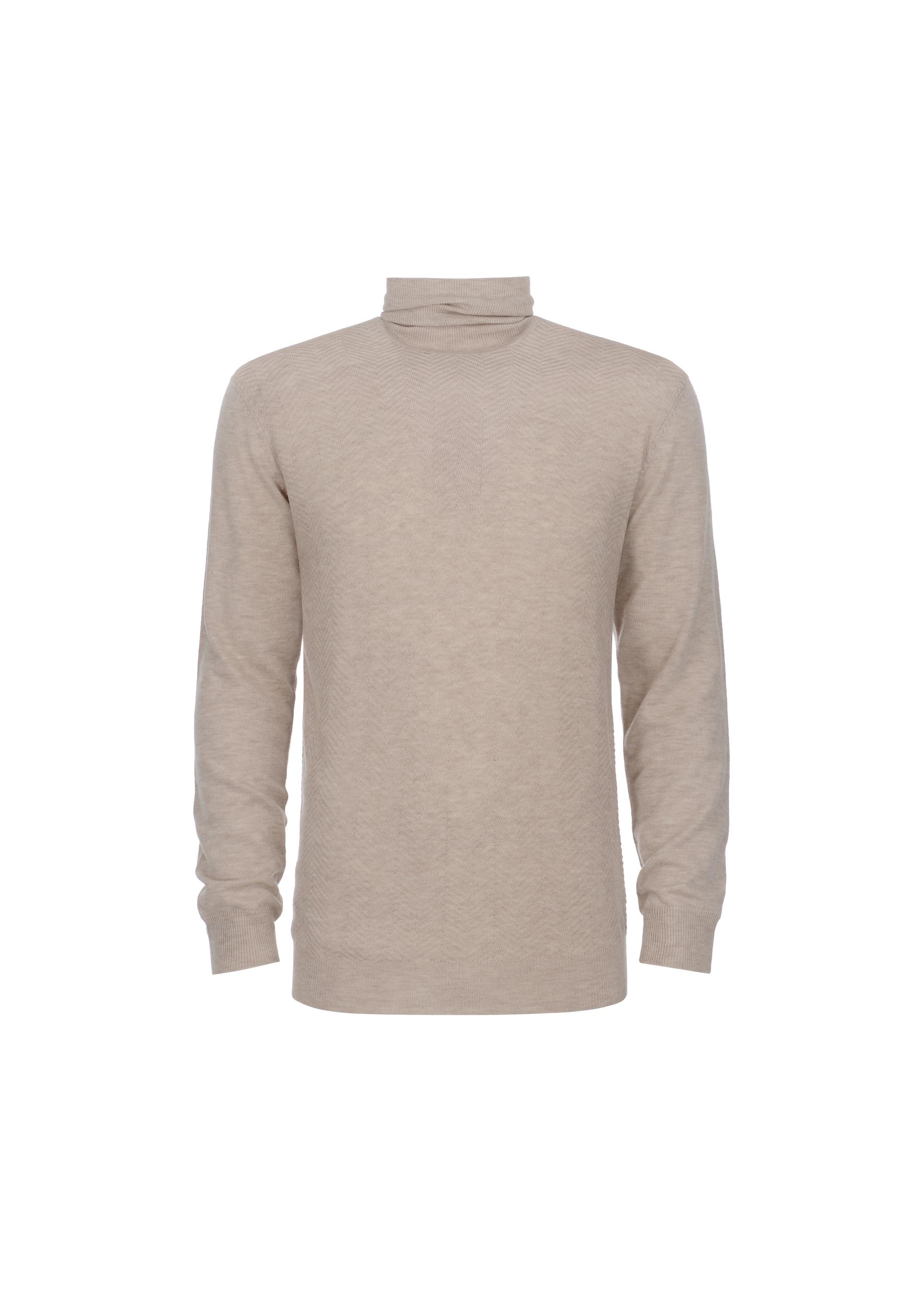 Beige men's turtleneck sweater SWEMT-0131-81(Z23)-04