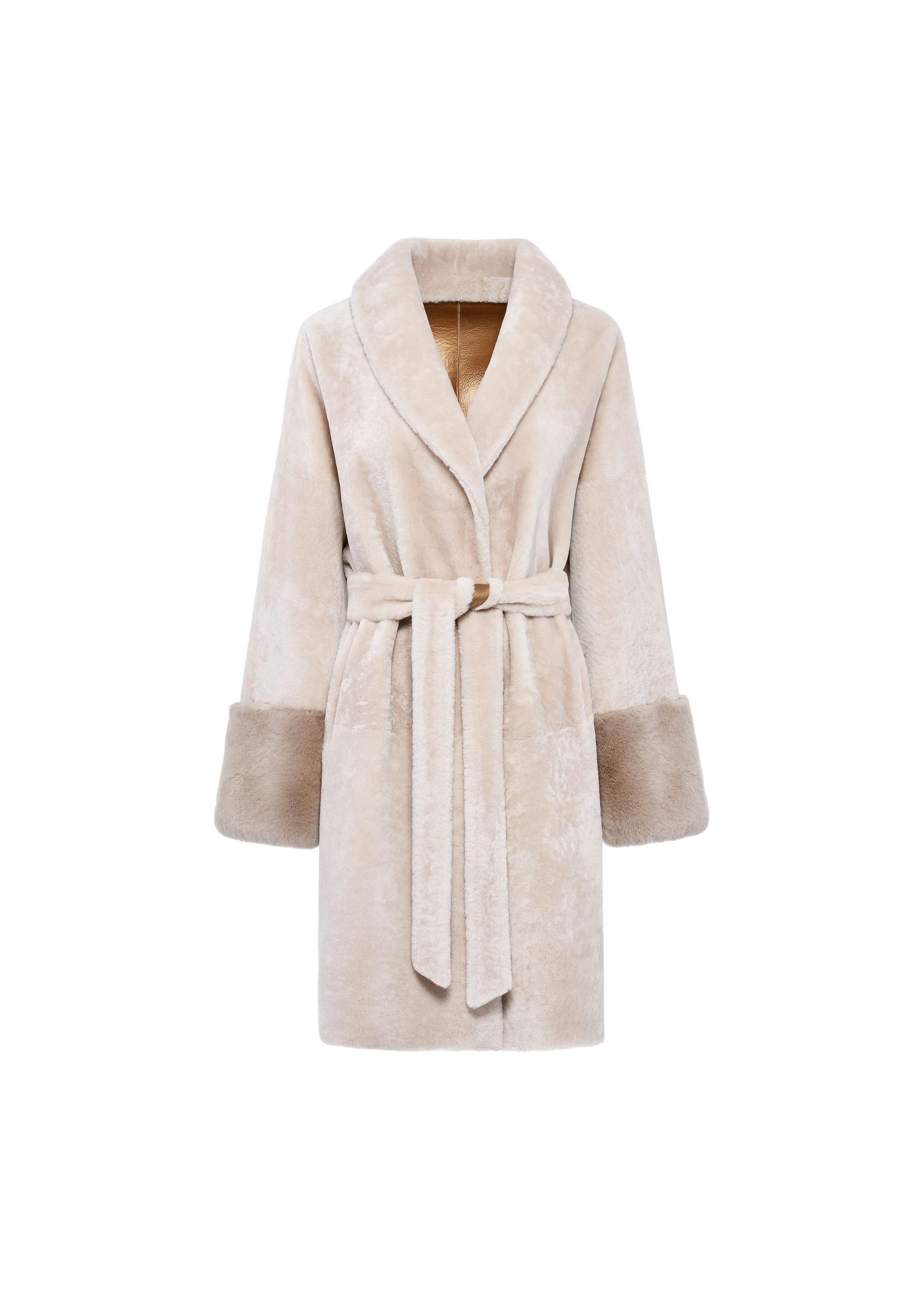 Leather beige double-sided women's sheepskin coat KOZDS-0081-5488(Z24)-01