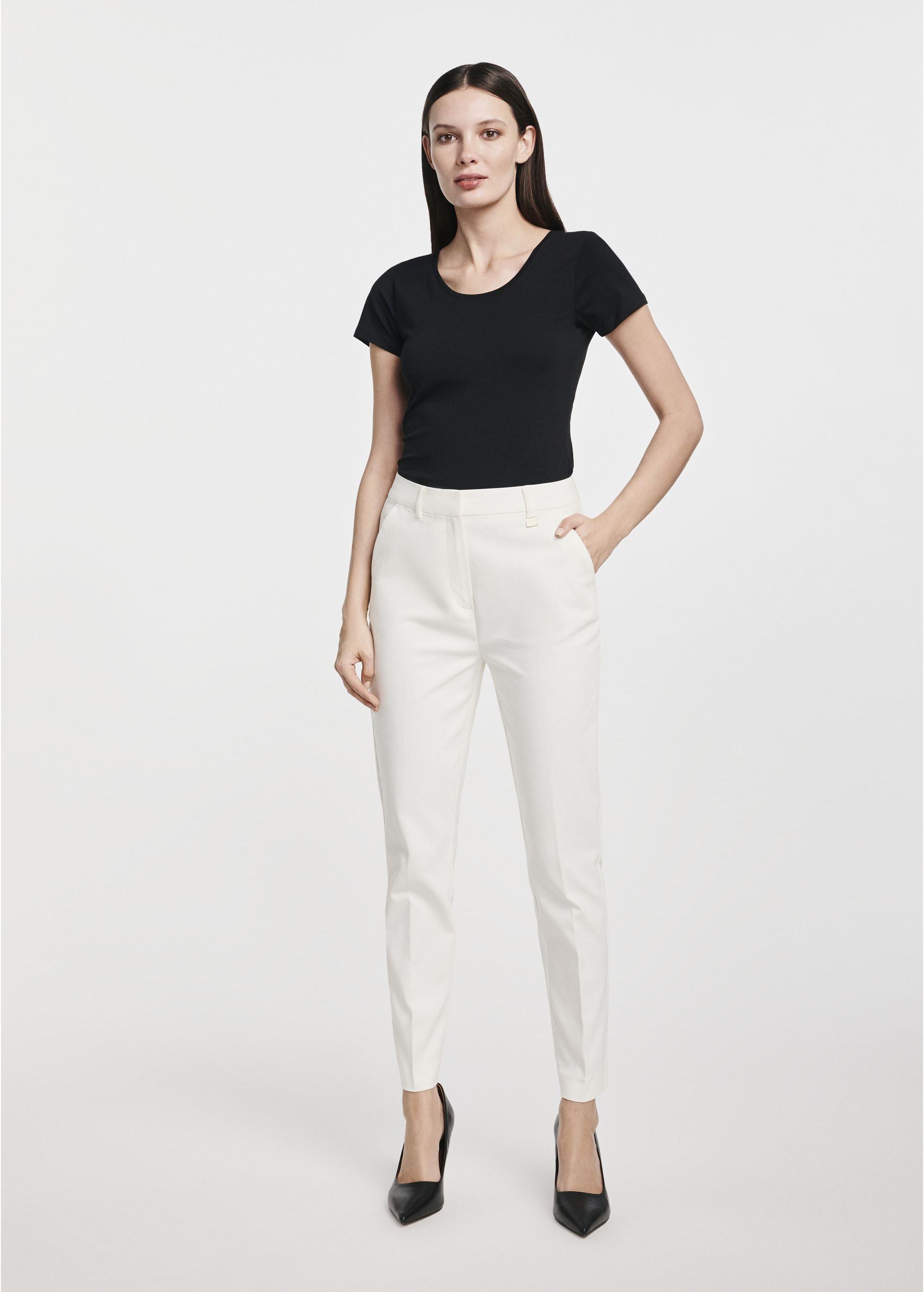 Cream women's trousers with a crease SPODT-0090-12(W25)-01