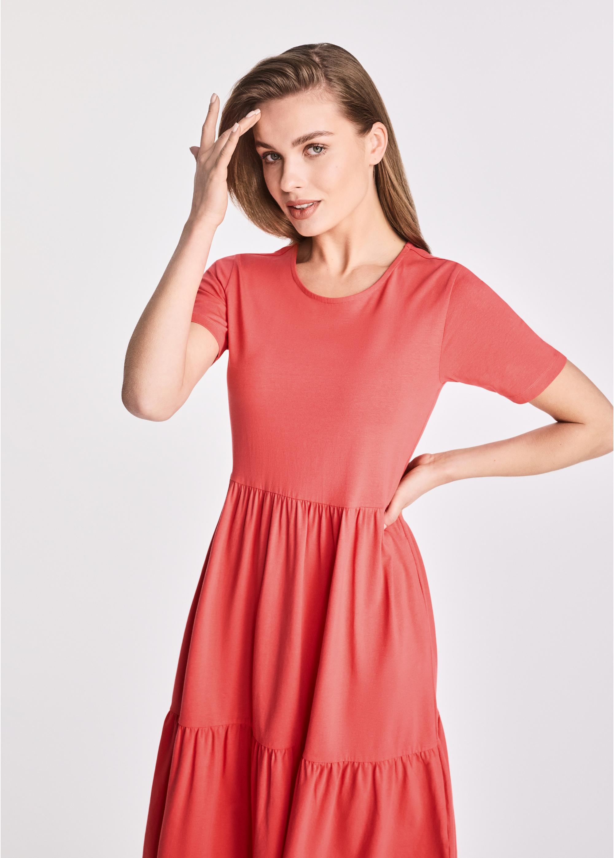 Cotton coral mid-calf dress SUKDT-0223-18(W25)-02