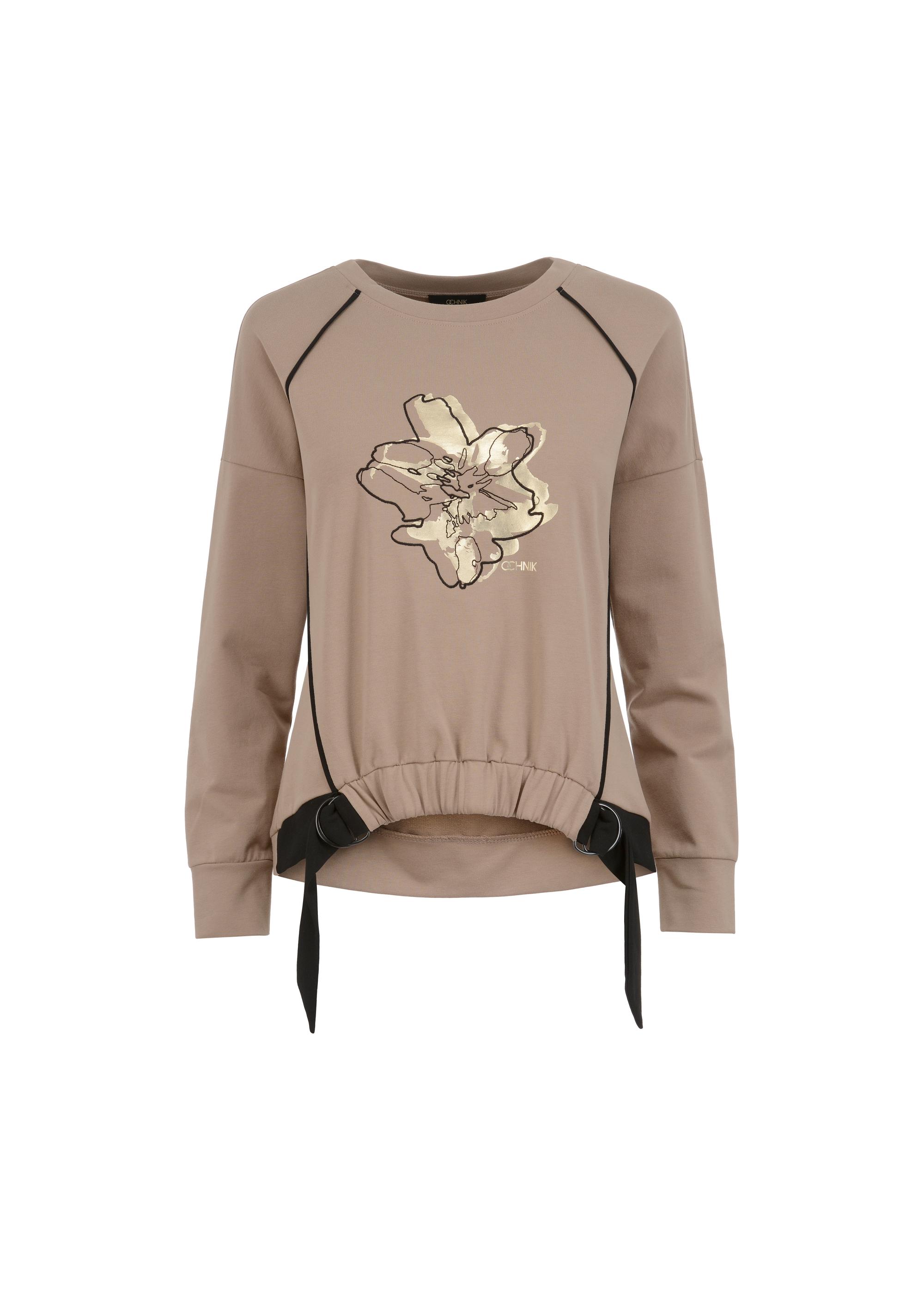 Beige printed women's sweatshirt BLZDT-0083-24(W23)-05