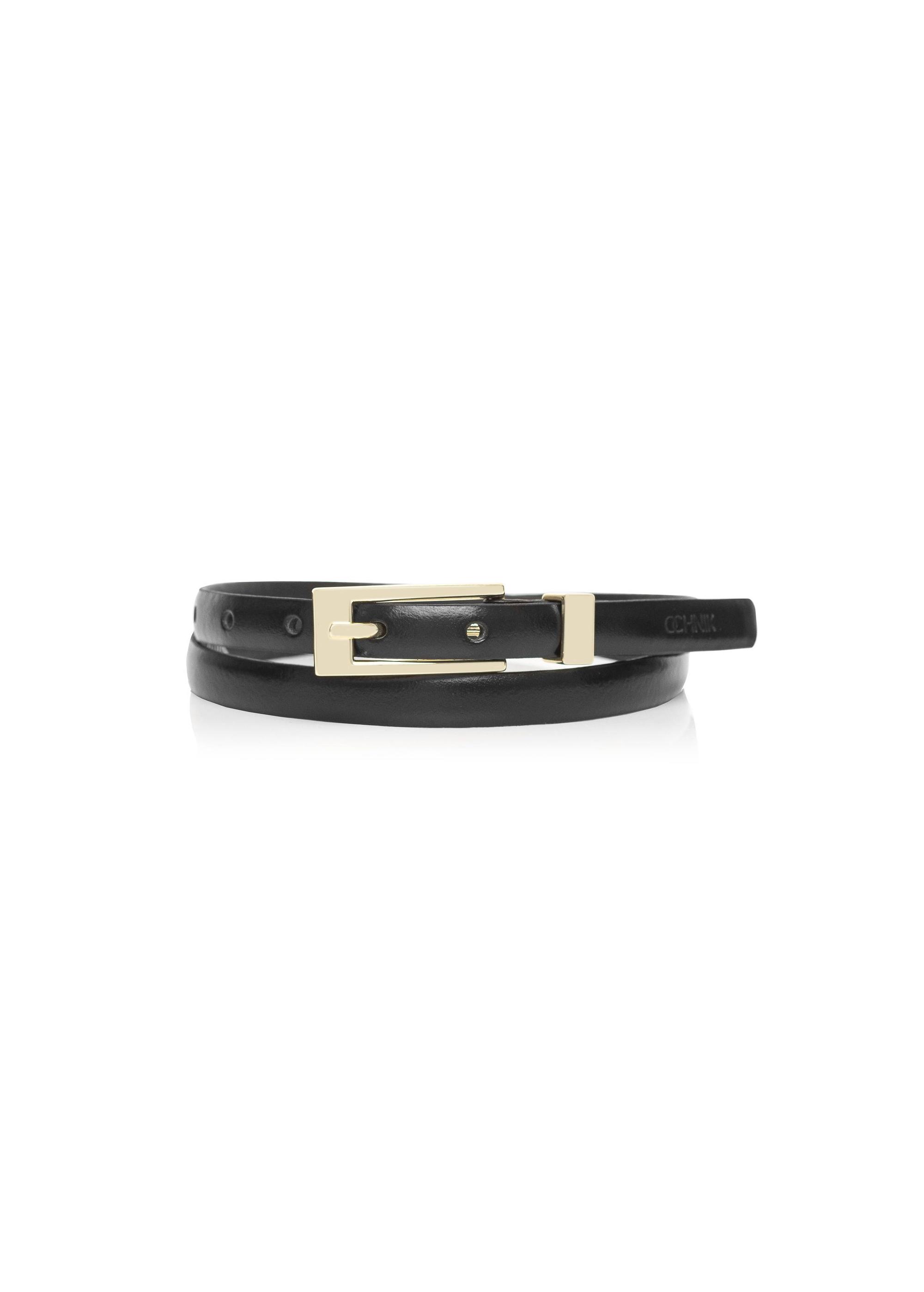 Thin black leather women's belt PASDS-0150C-99(Z24)