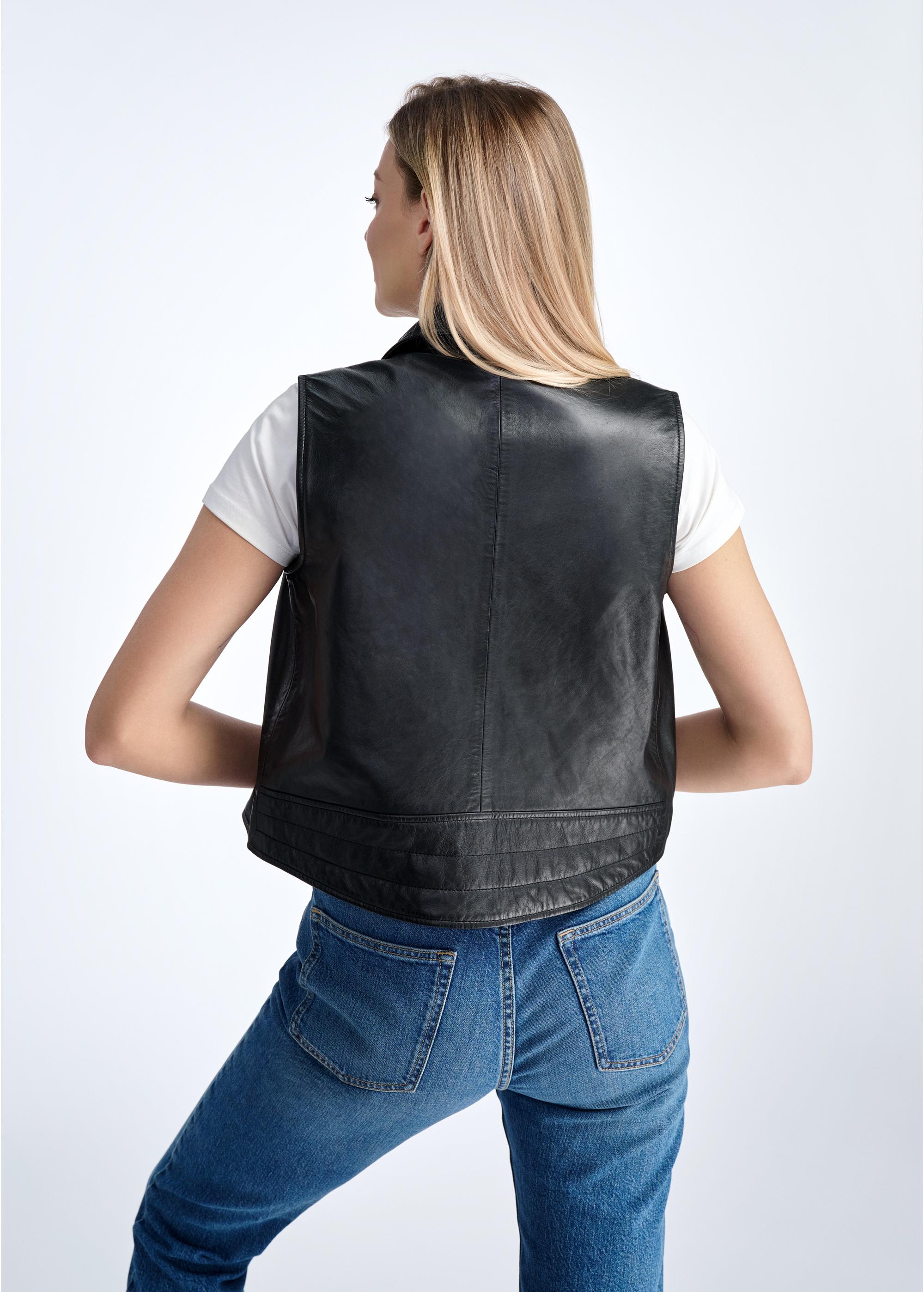 Black leather short women's vest KAMDS-0008-5480(W25)-04