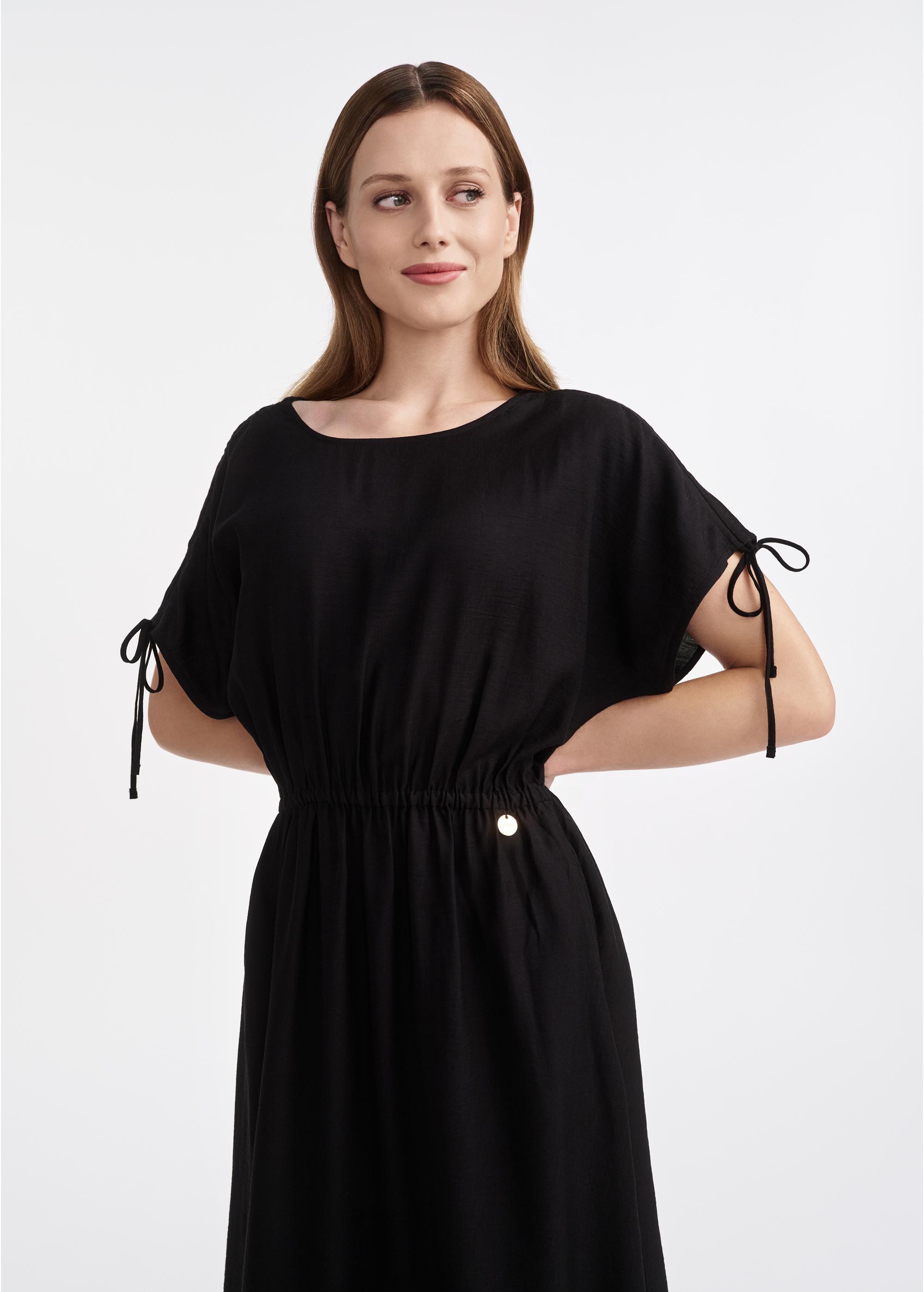 Black long dress with short sleeves SUKDT-0225-99(W25)-03