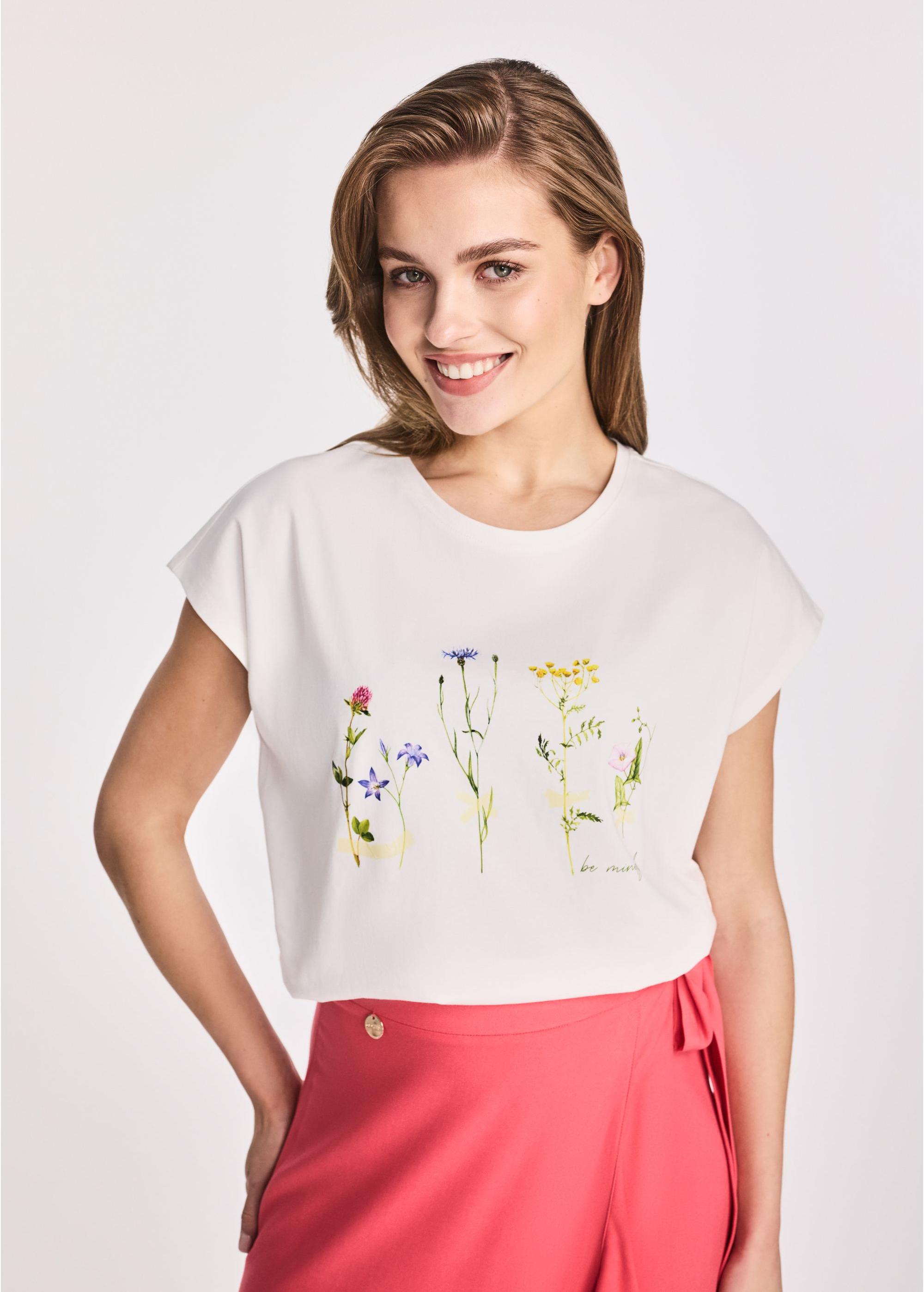 Cotton women's T-shirt with flowers TSHDT-0142-12(W25)-01