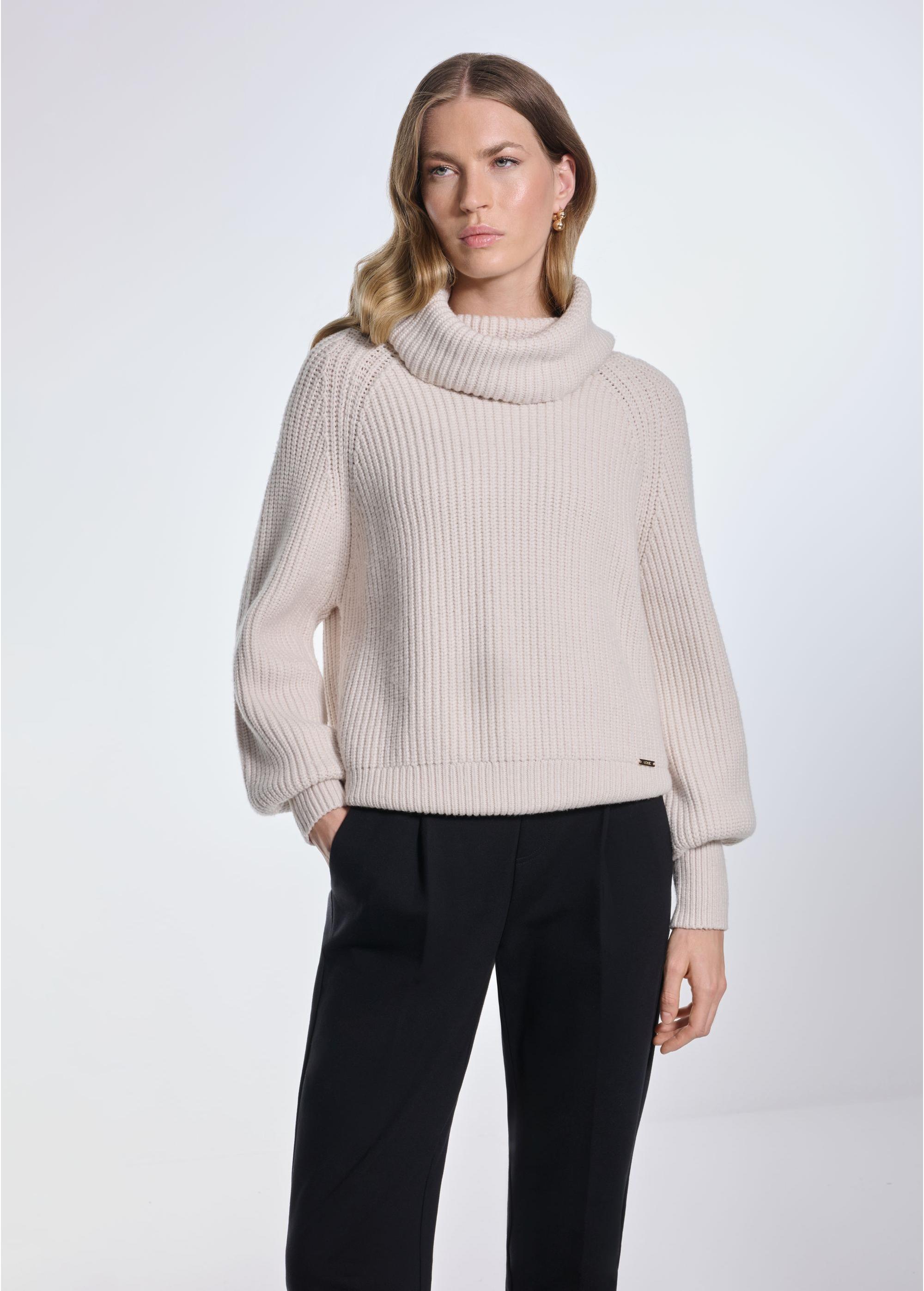 Beige women's turtleneck sweater SWEDT-0208-80(Z24)-01