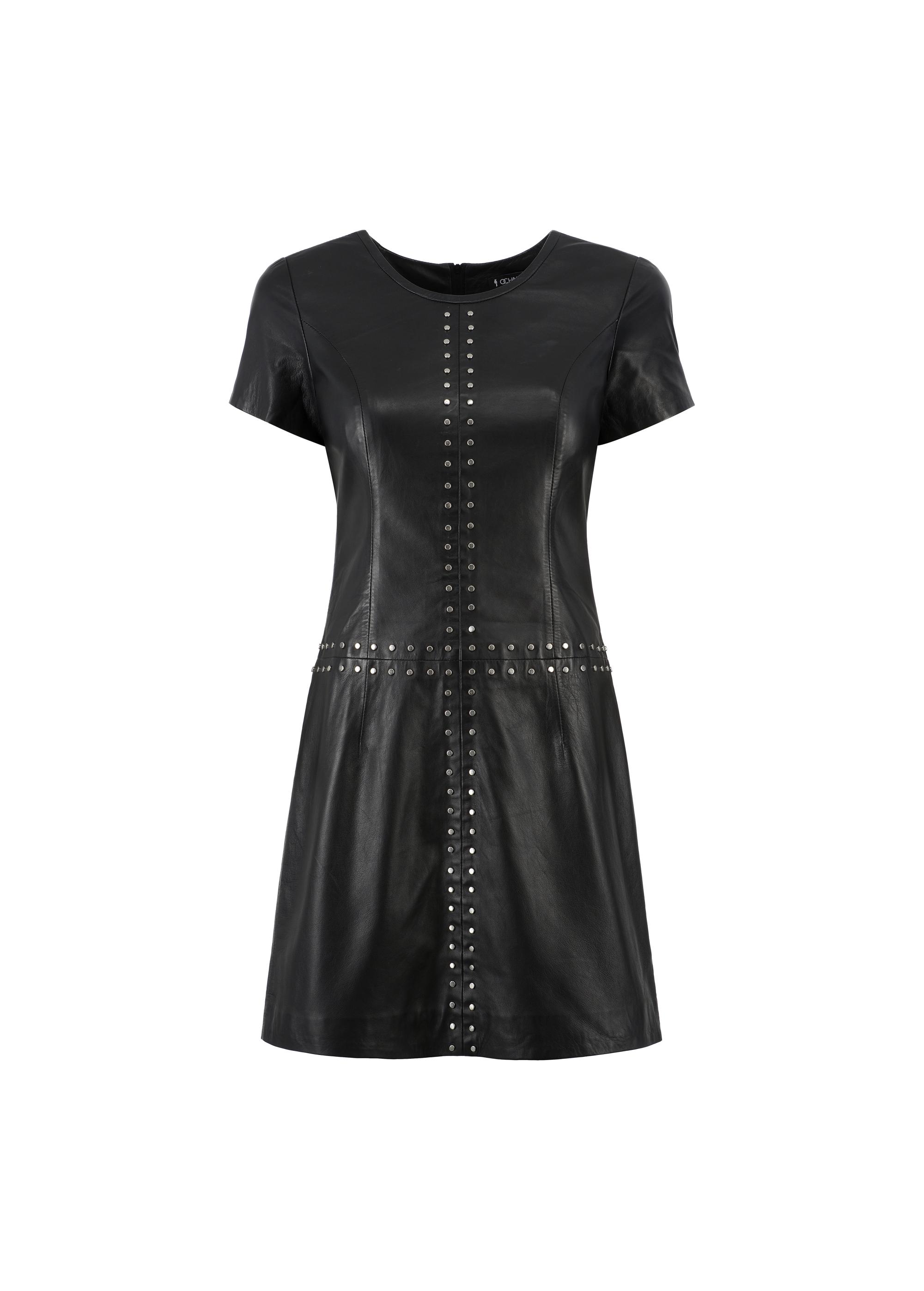 Black leather dress with rivets SUKDS-0050-1276(W23)-05