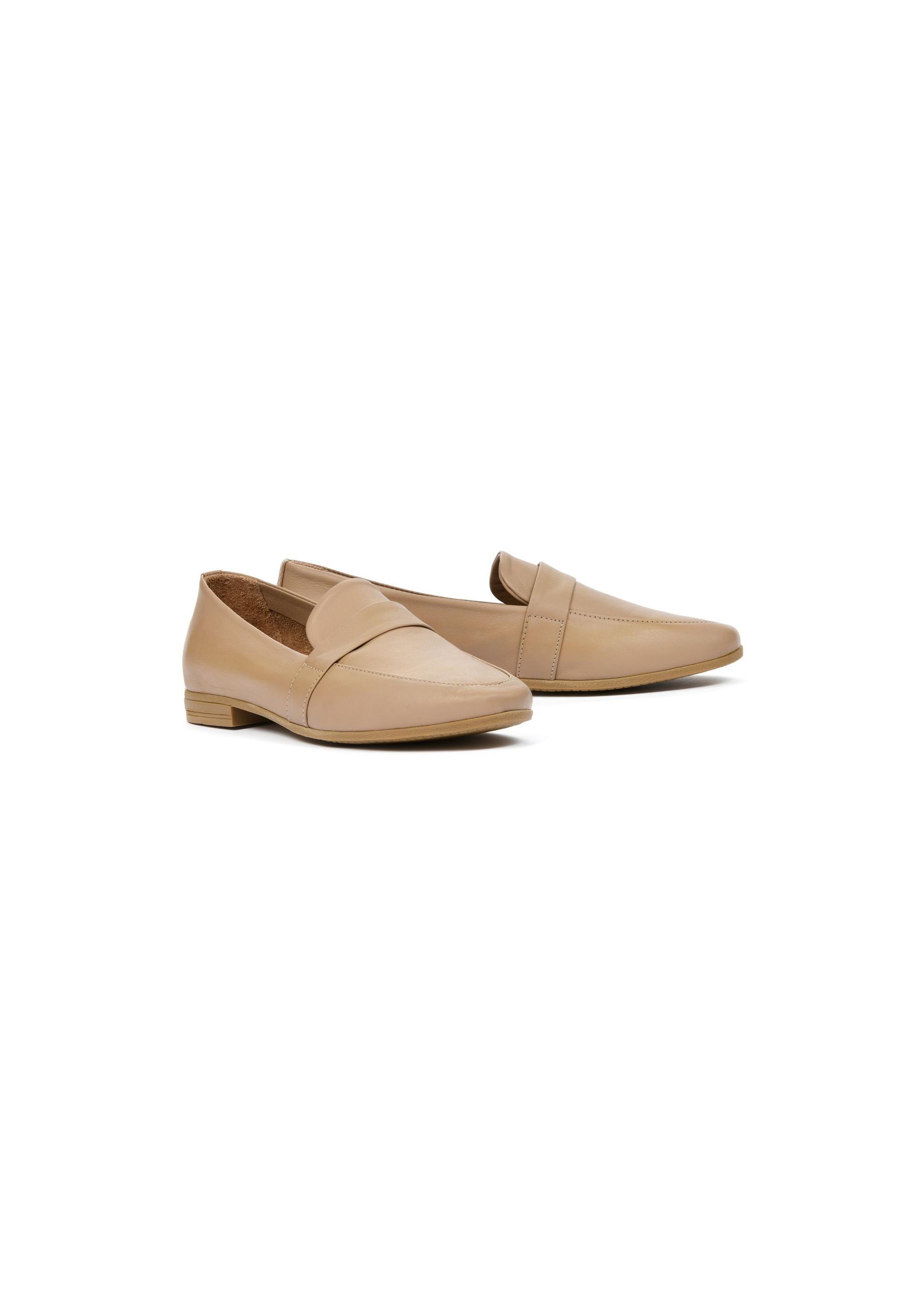 Leather dark beige women's loafers BUTYD-1074-93(W25)-02