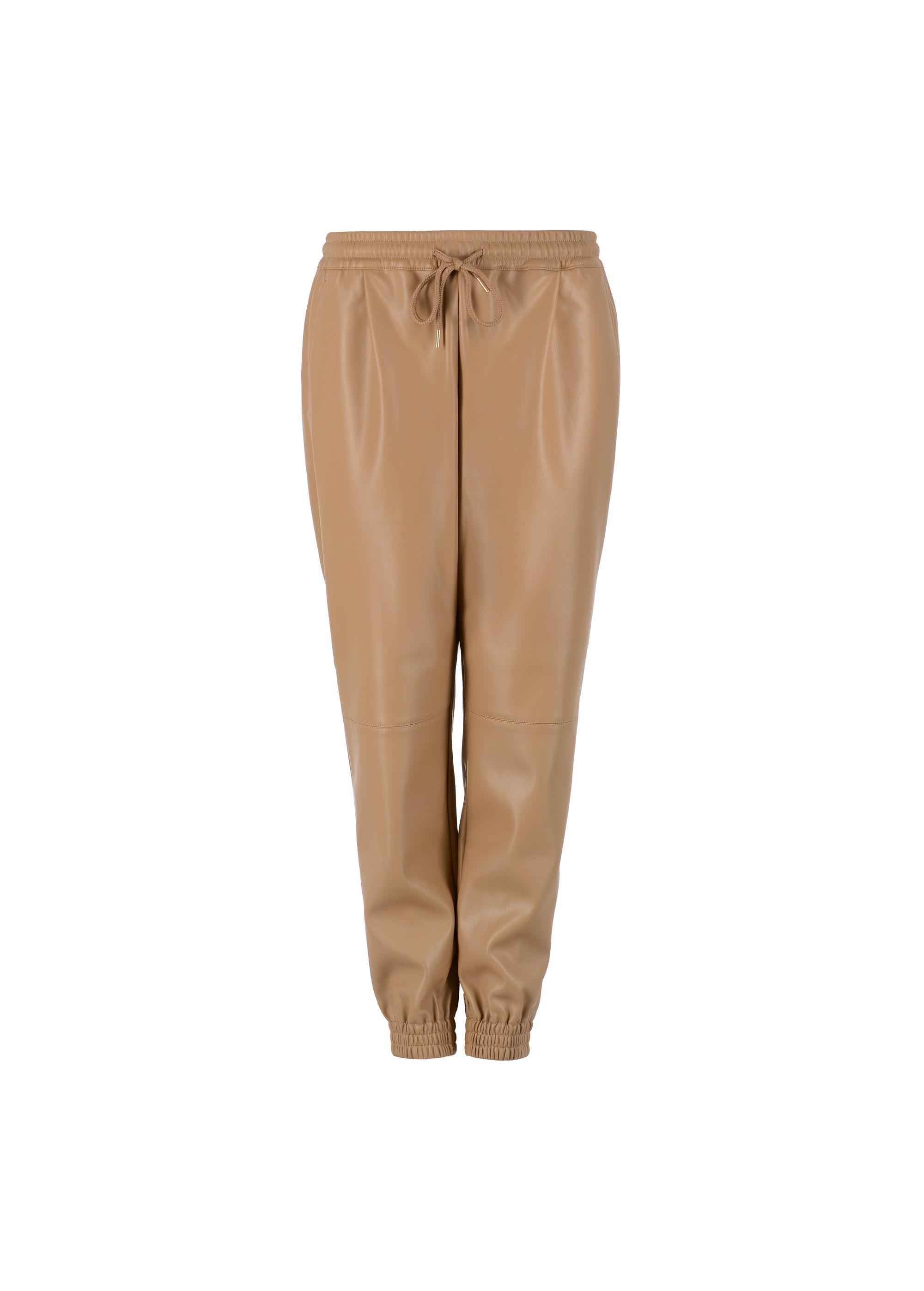 Beige imitation leather pants SPODP-0002-81(W23)-05