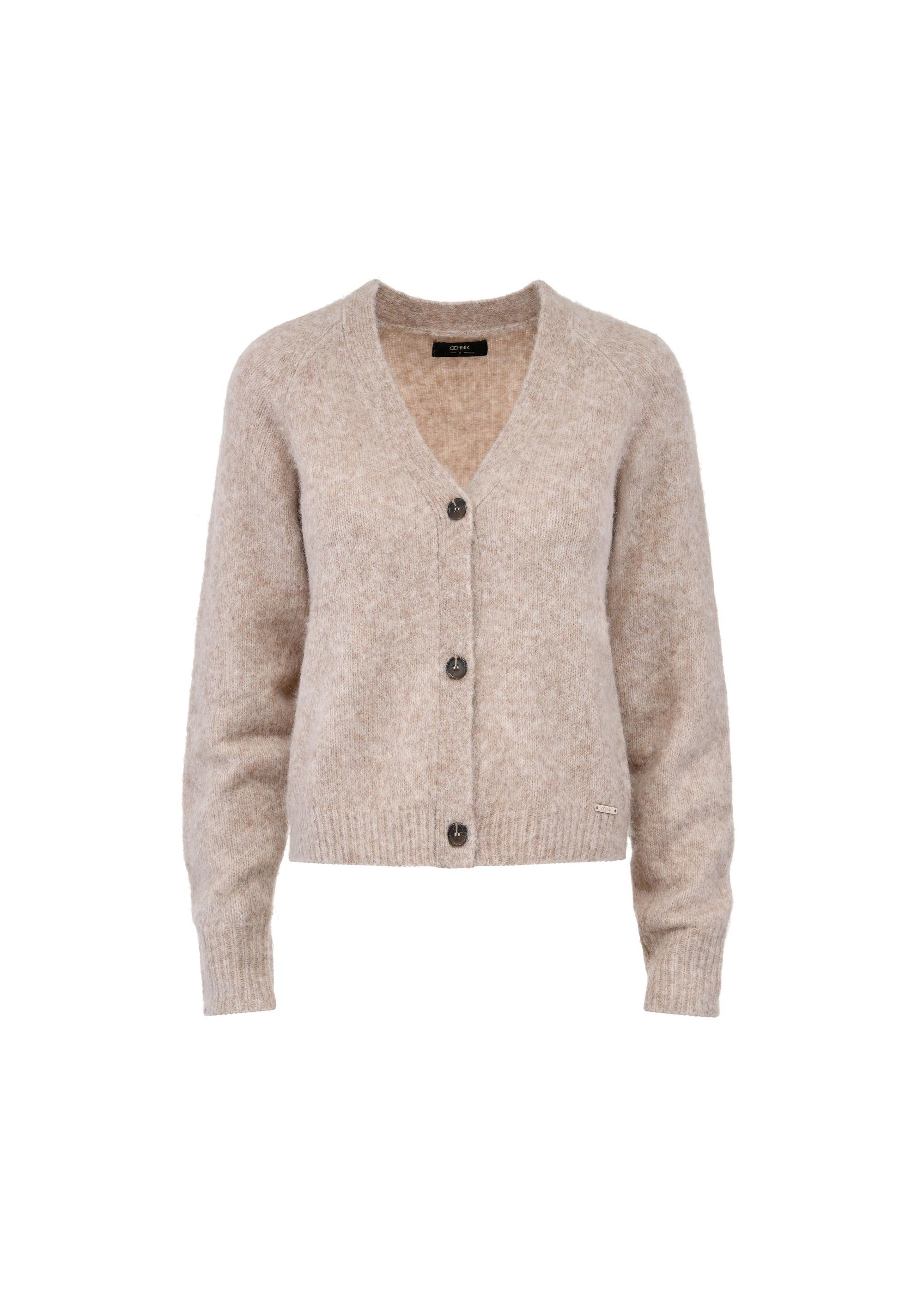 Beige short women's cardigan KARDT-0042-81(Z24)-04