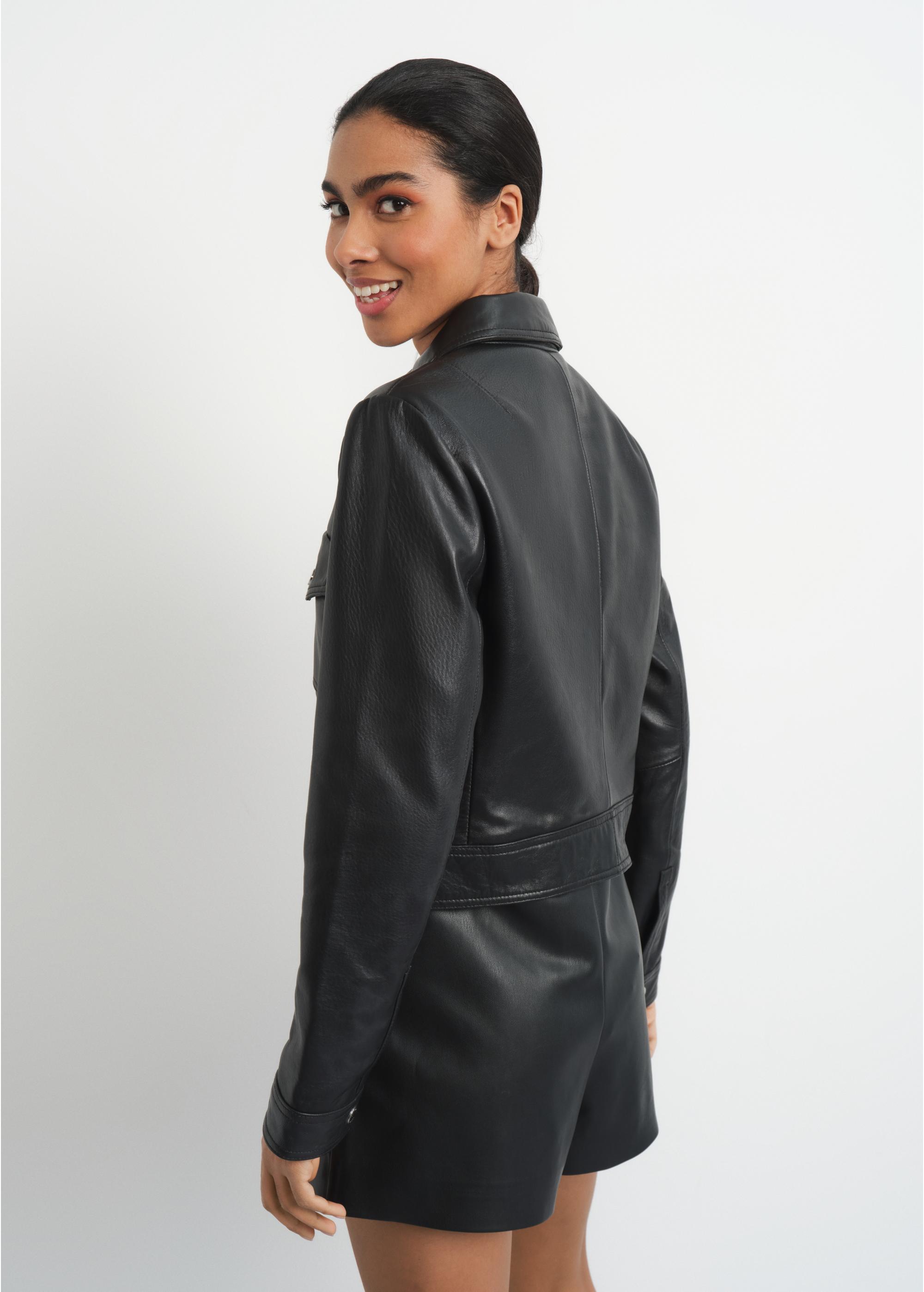 Women's leather jacket with collar KURDS-0435-5491(W23)-03