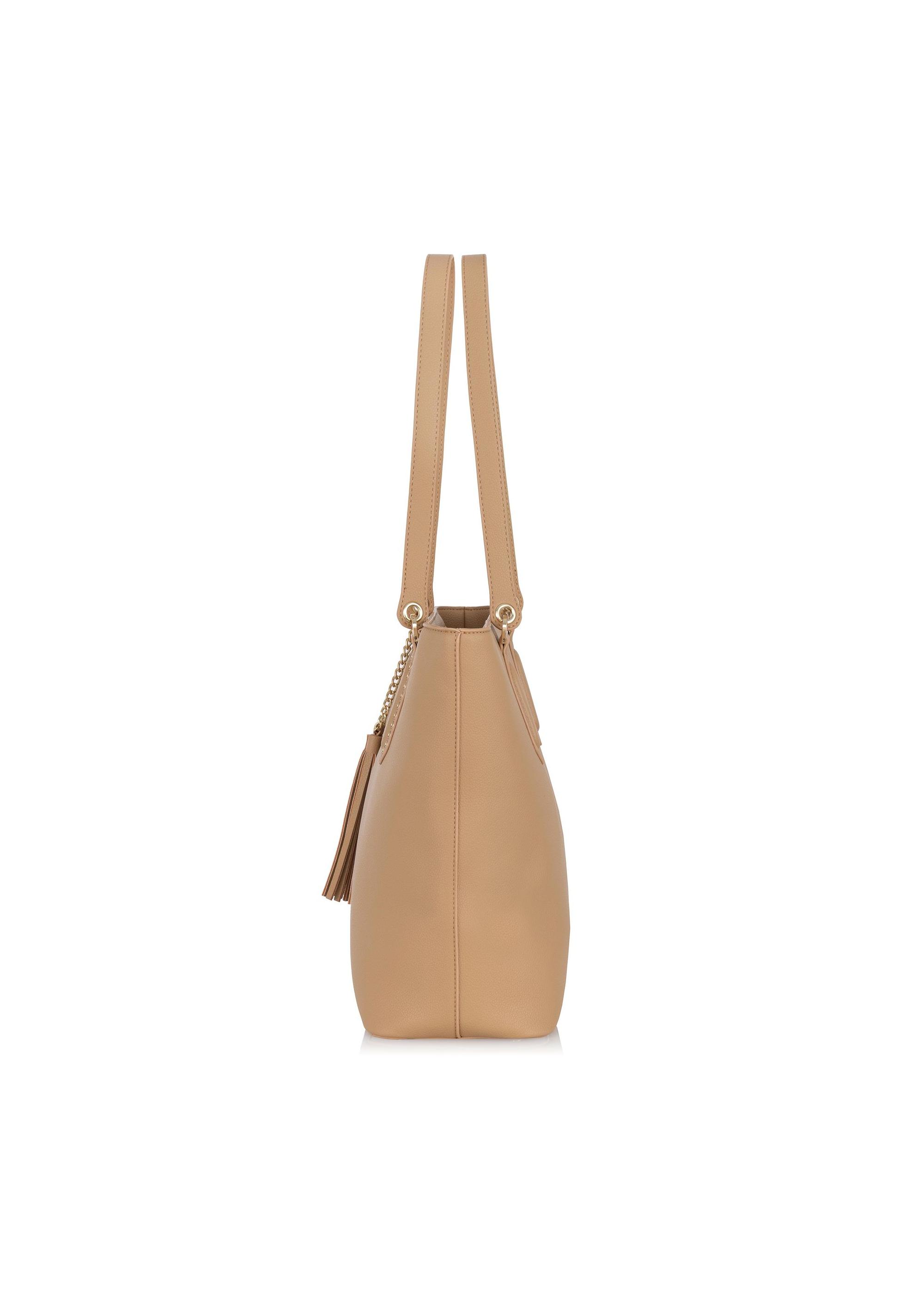 Beige padded faux leather shopper bag TOREC-0905-80(W24)-04