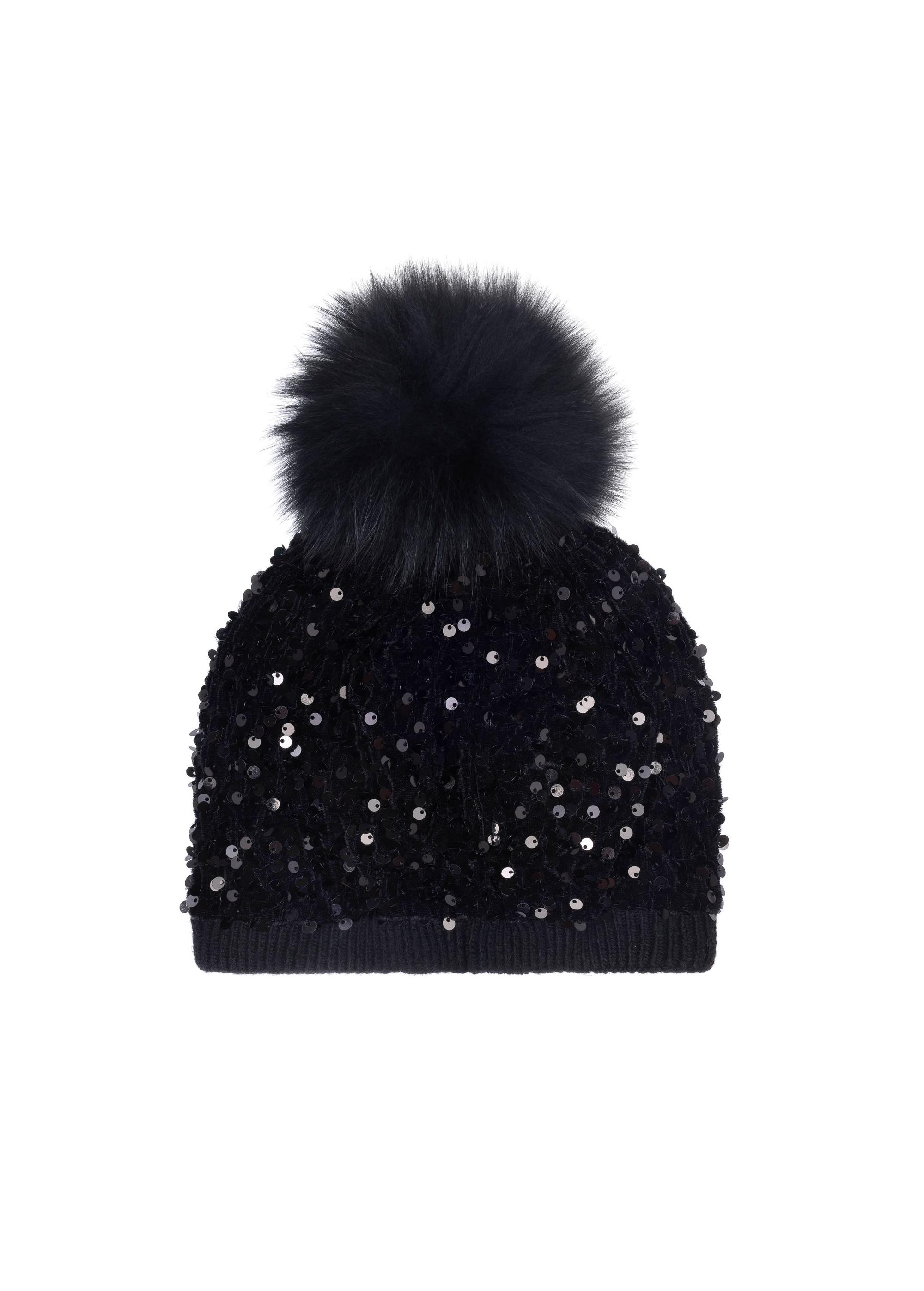 Black women's winter hat with sequins CZADT-0152A-99(Z24)