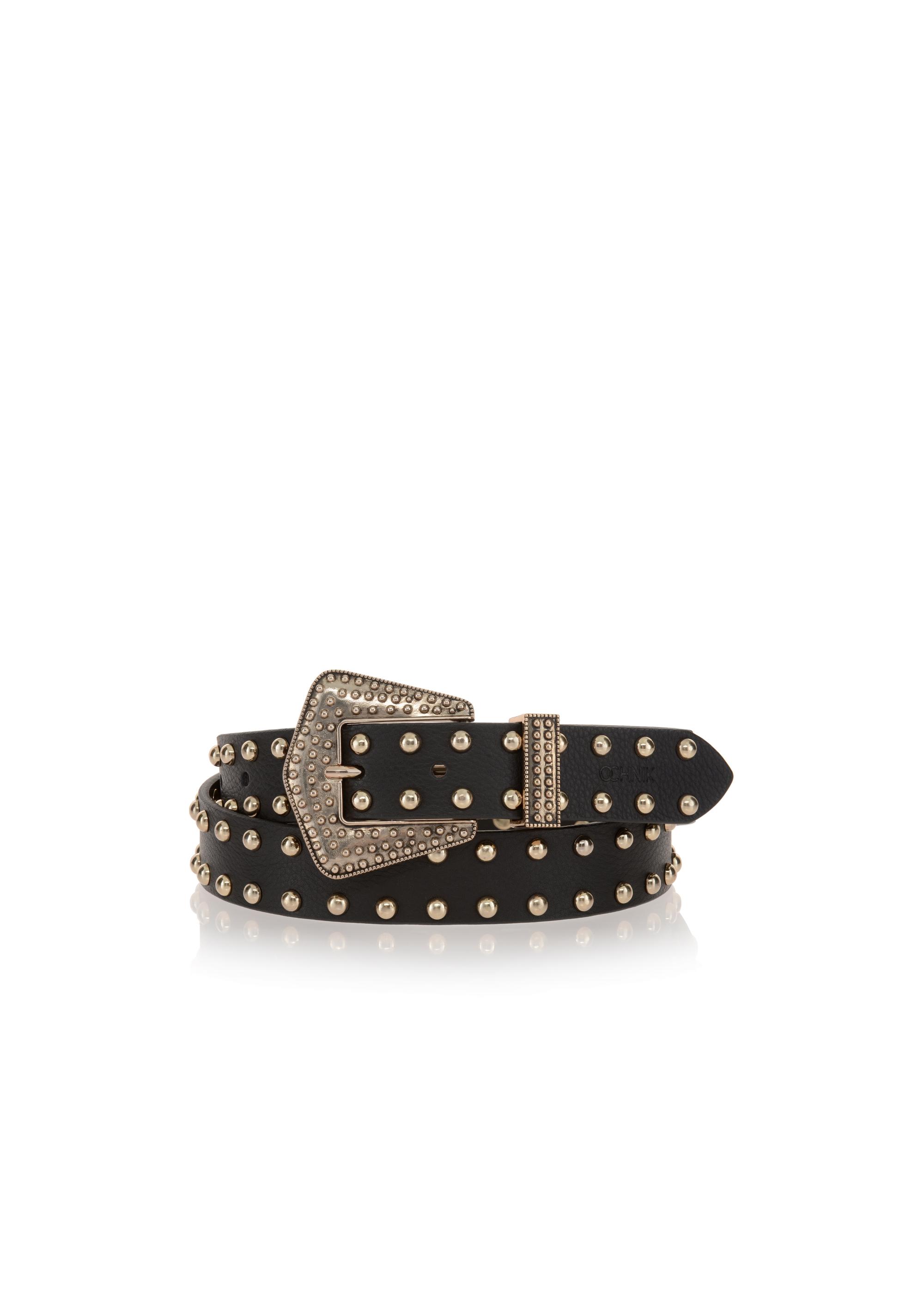 Black leather belt with studs for women PASDS-0276-99(Z23)-01