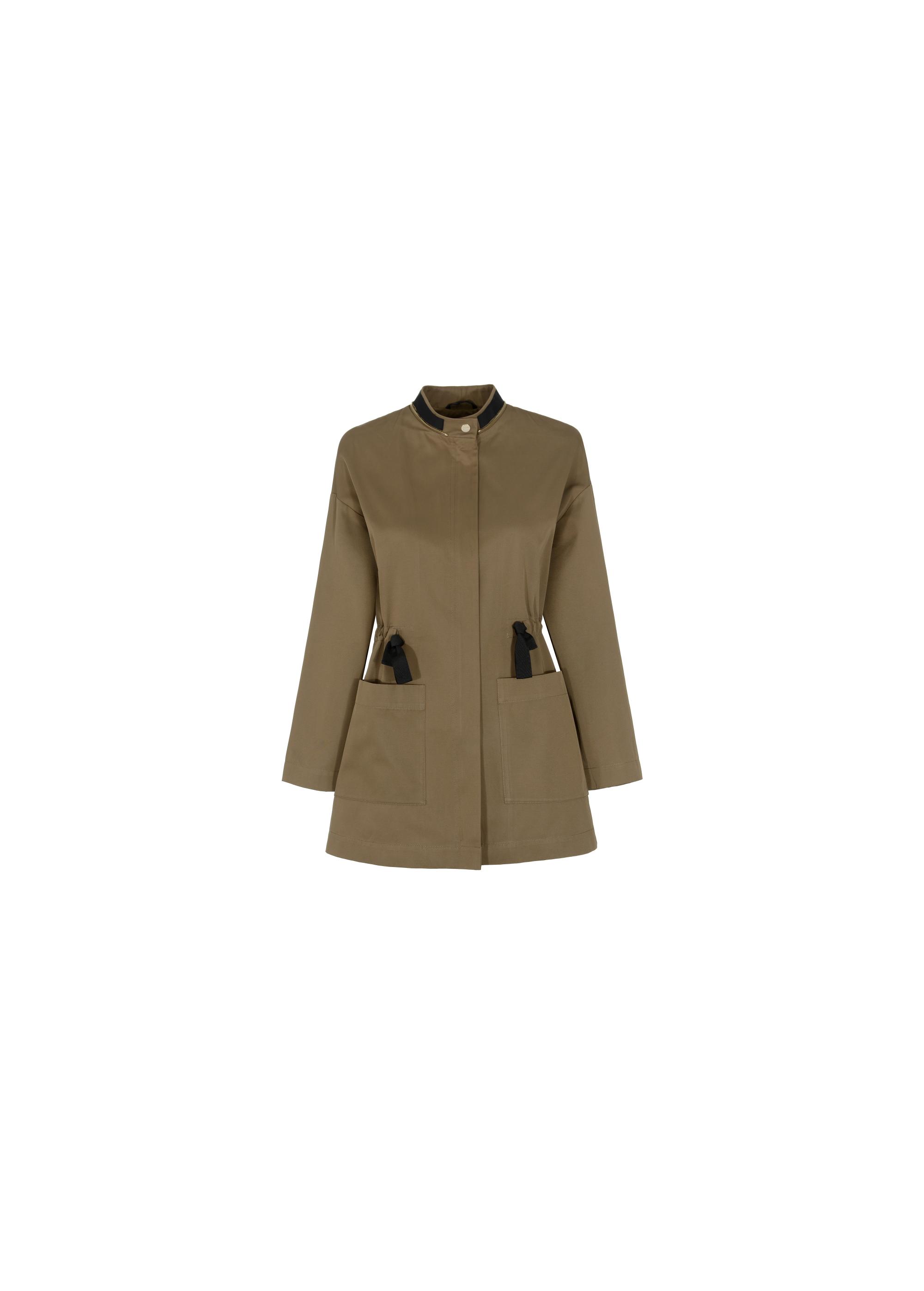 Olive colored women's jacket with a ribbed hem KURDT-0358-81(W22)-03