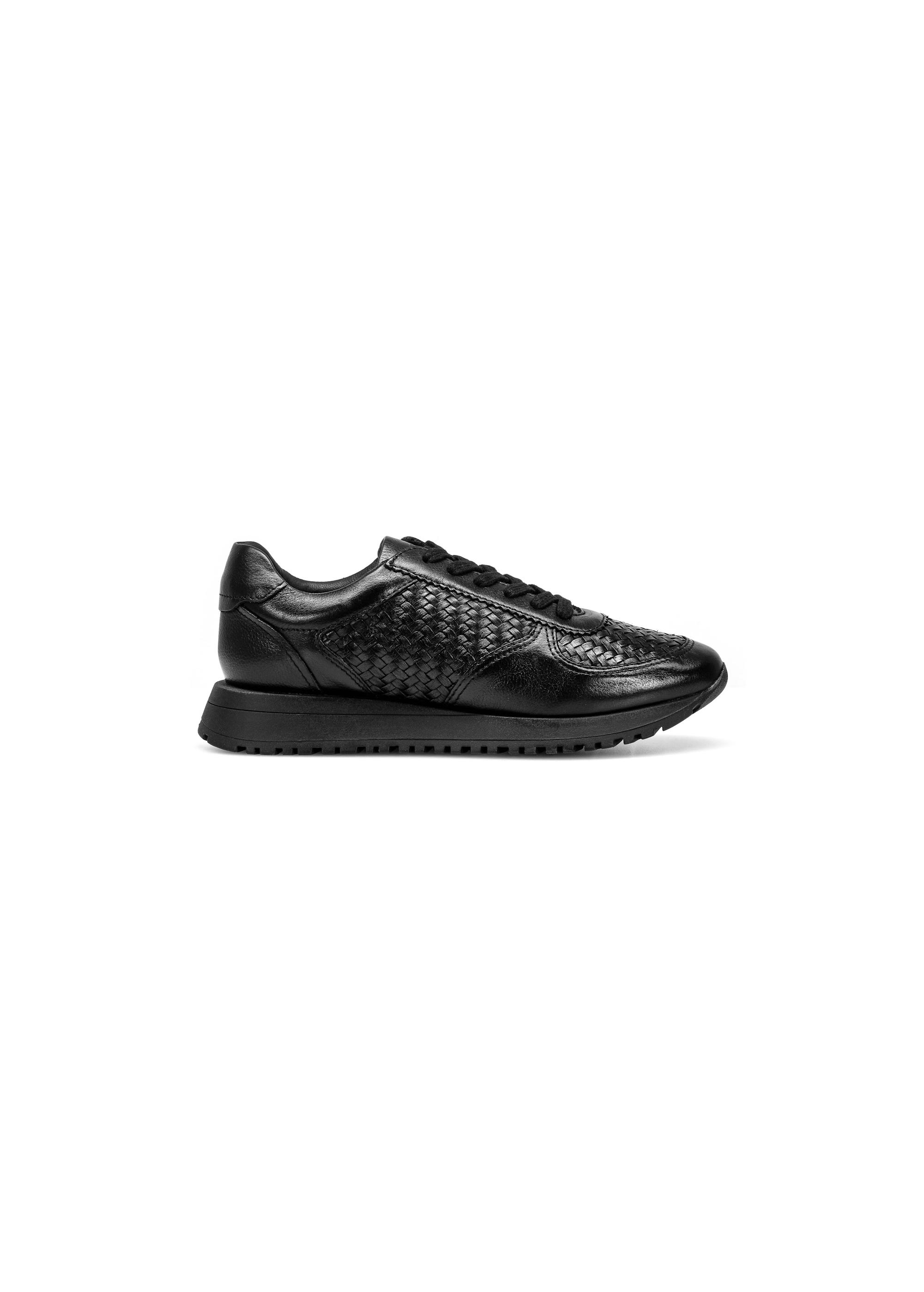 Black leather sports shoes with braid BUTYD-1156-98(W25)-01