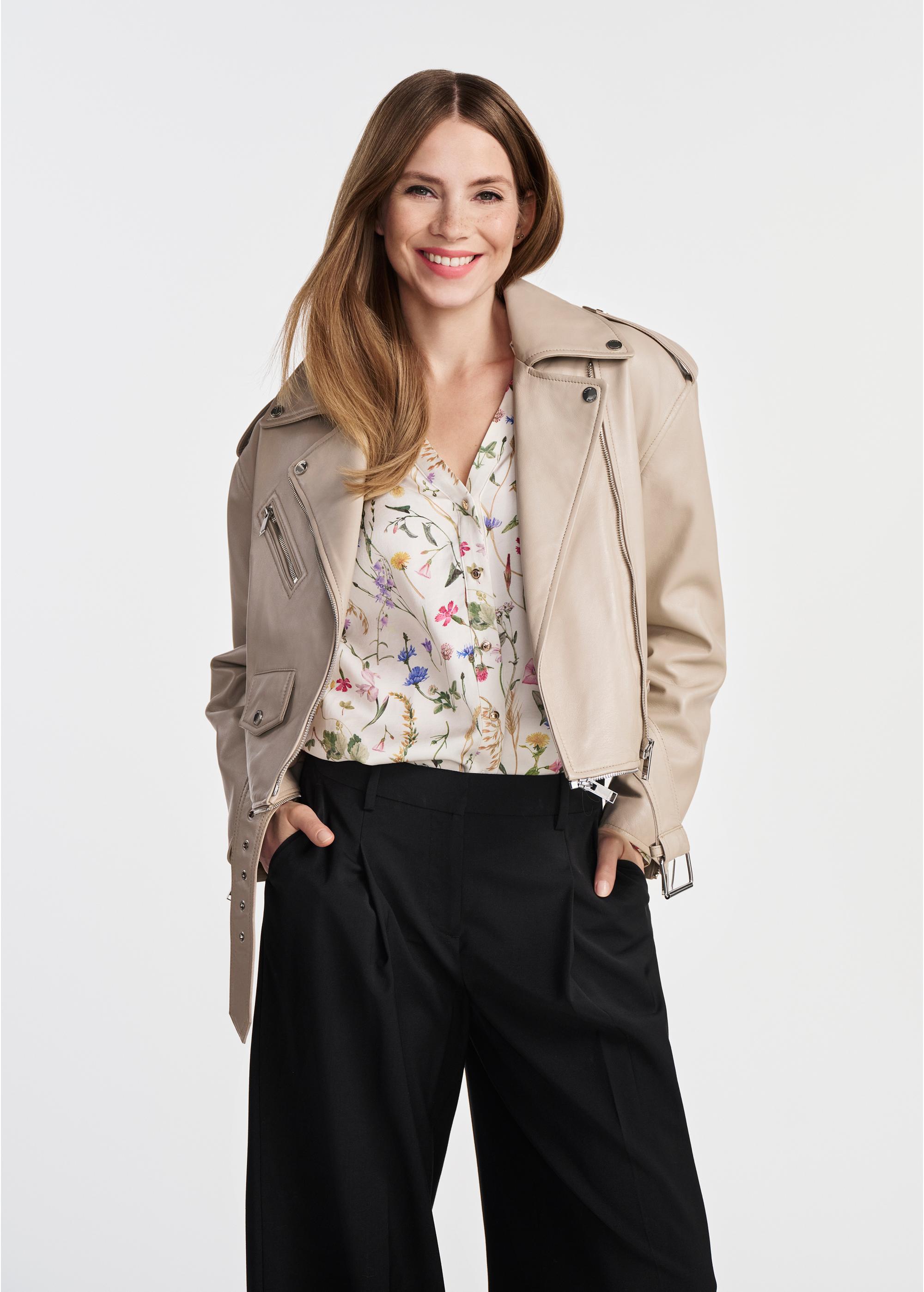 Beige women's leather jacket 2 in 1 KURDS-0514-2839(W25)-07