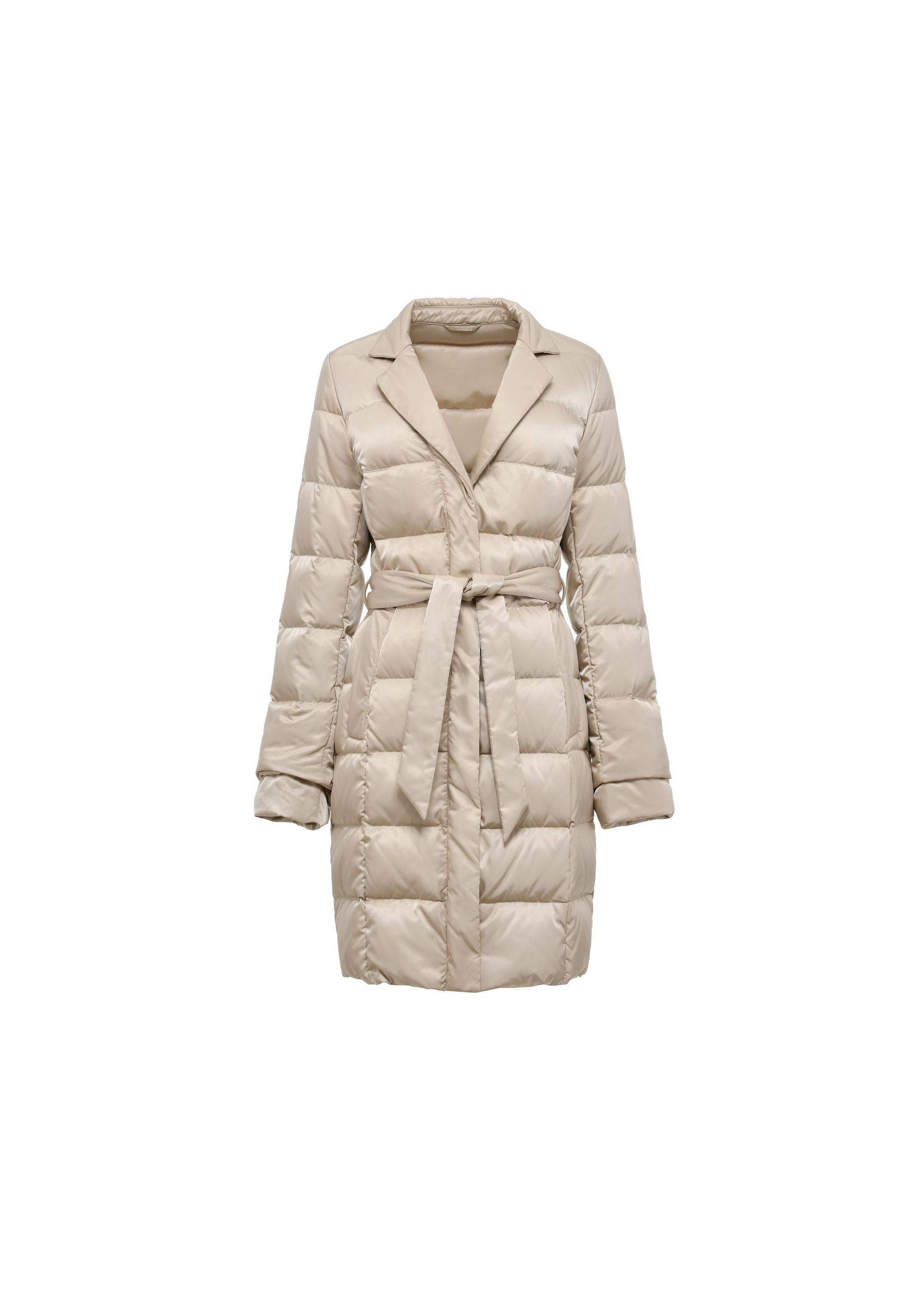 Beige women's winter jacket with trim KURDT-0277-81(Z24)-03