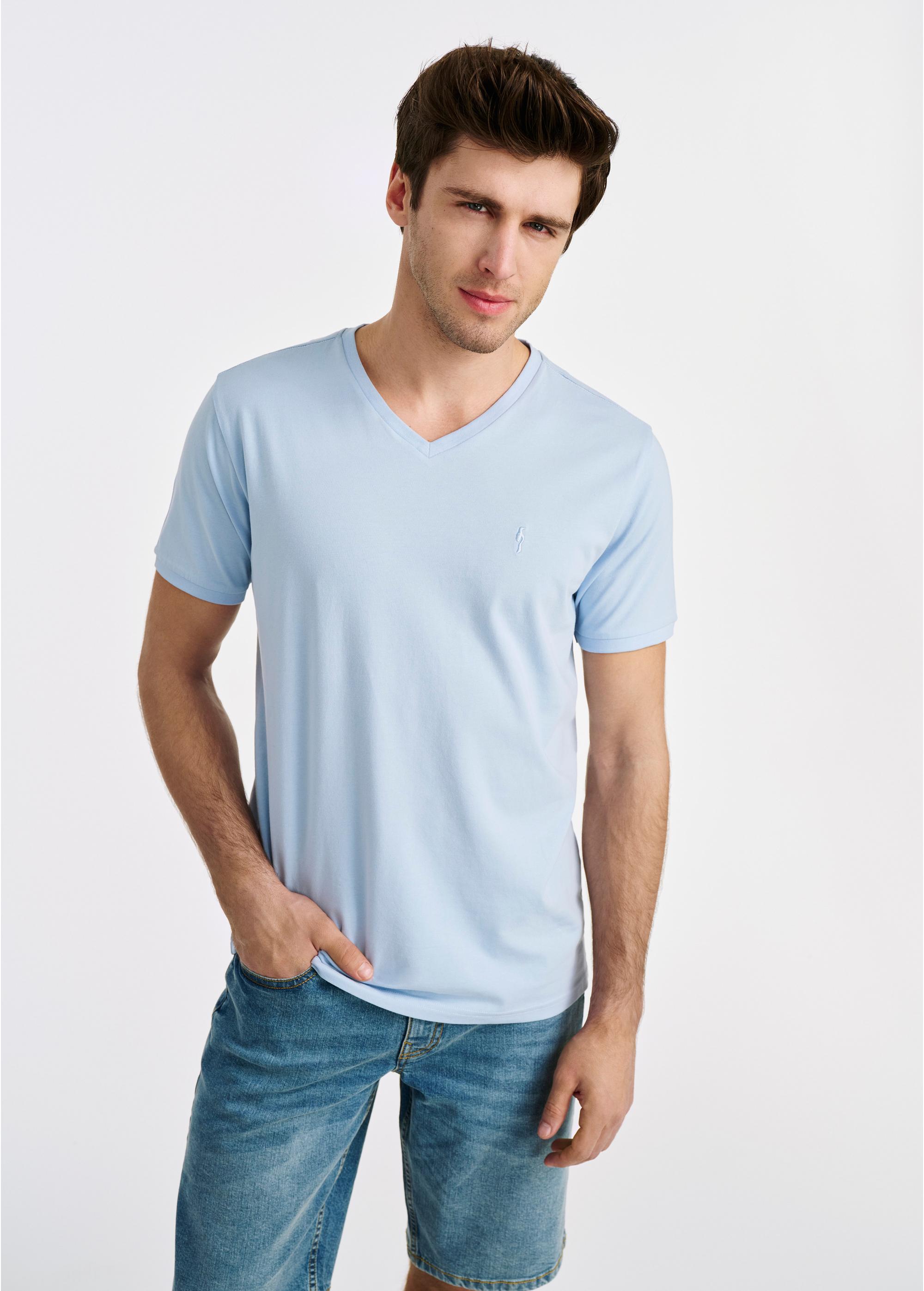 Hellblaues Basic Herren T-Shirt mit Logo TSHMT-0088-60(W25)-01