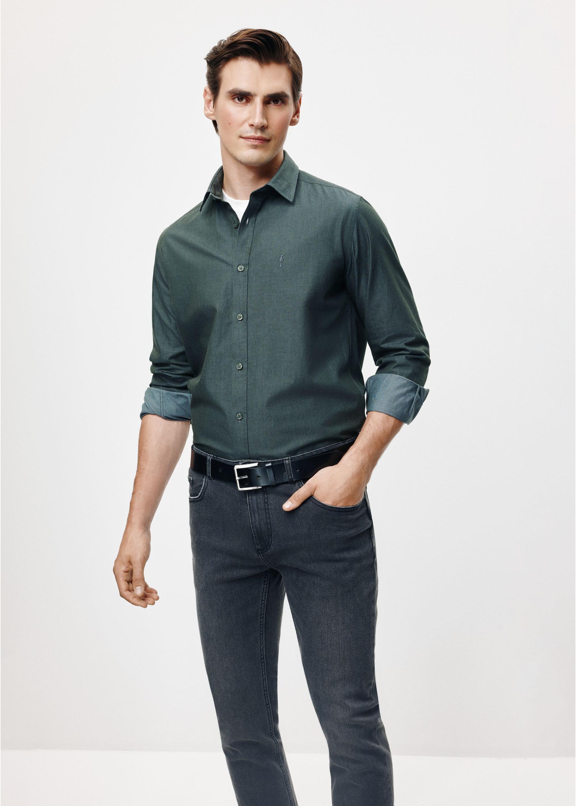 Dark green cotton men's shirt KOSMT-0332-54(Z24)