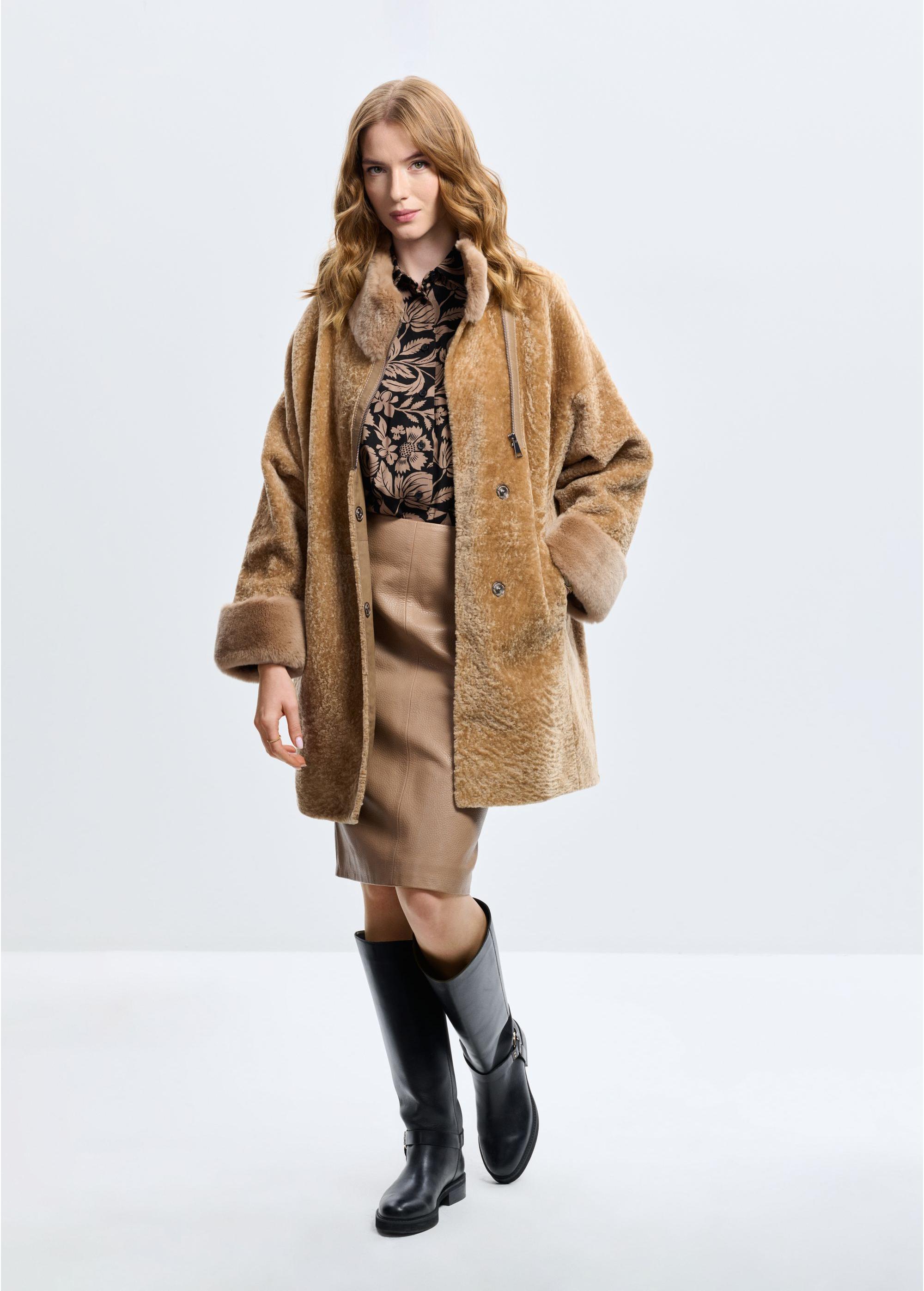 Beige women's leather sheepskin coat KOZDS-0079-3176(Z24)